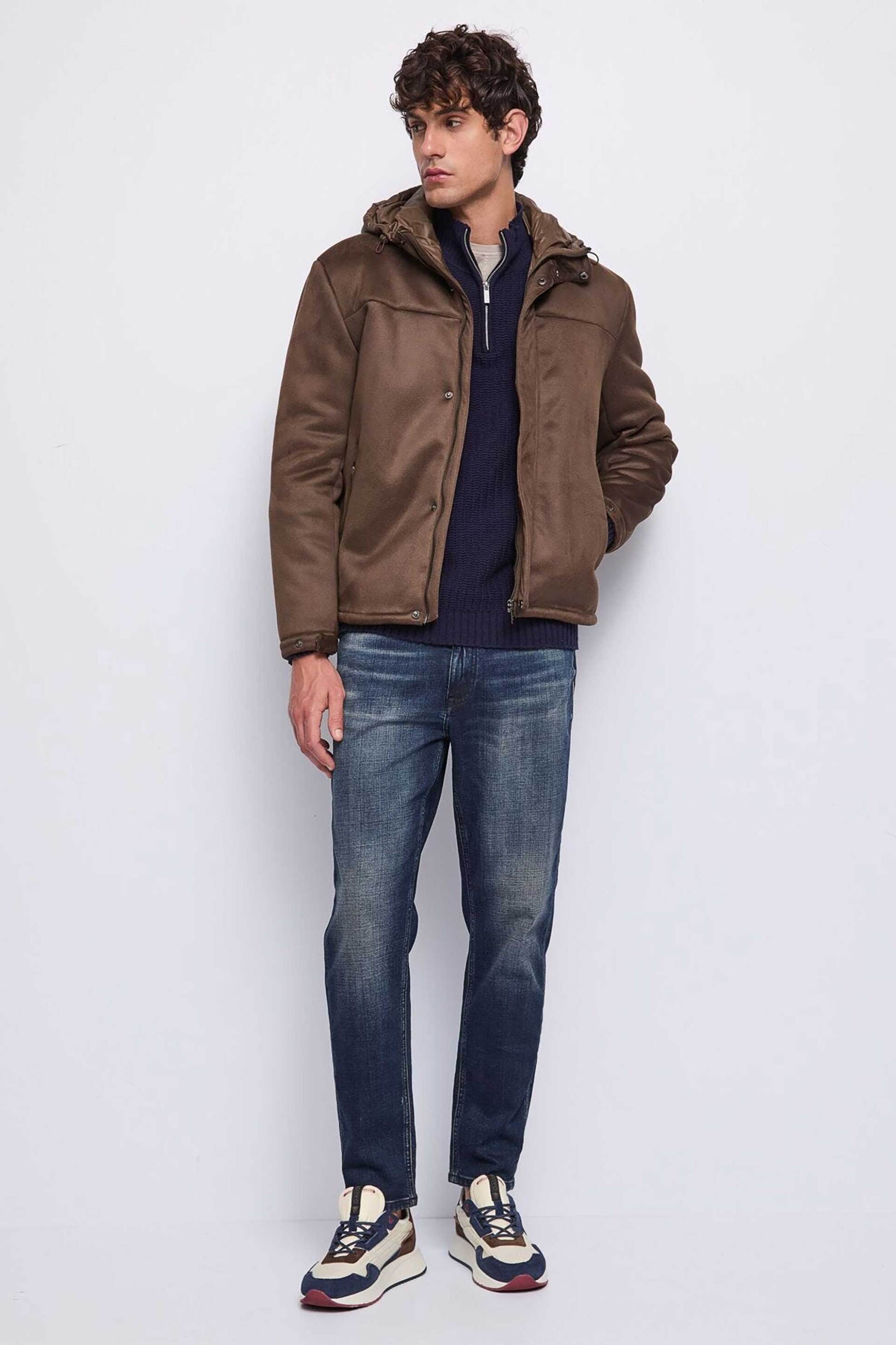 Gaudi ανδρικό μπουφάν με faux leather και καπιτονέ σχέδιο - 521GU38003 Καφέ