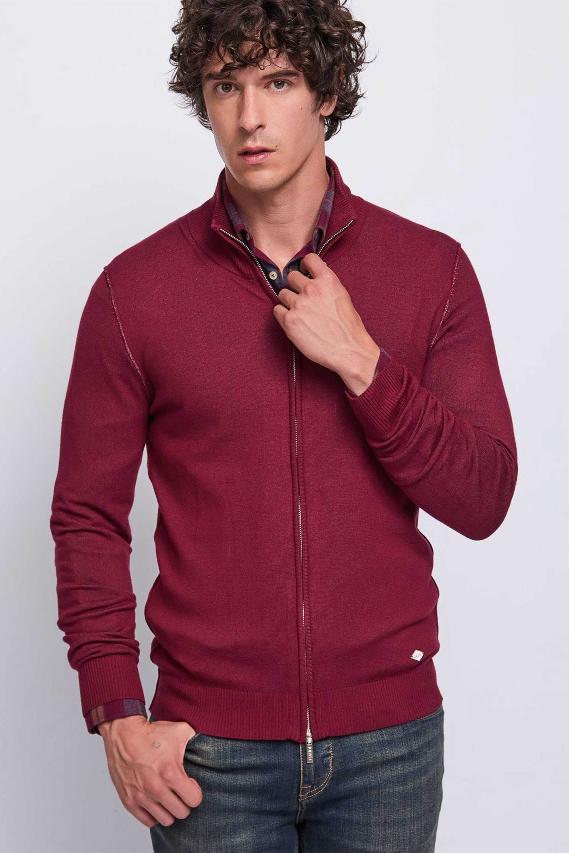 Gaudi ανδρική πλεκτή ζακέτα μονόχρωμη Regular Fit - 521GU53014 Μπορντό