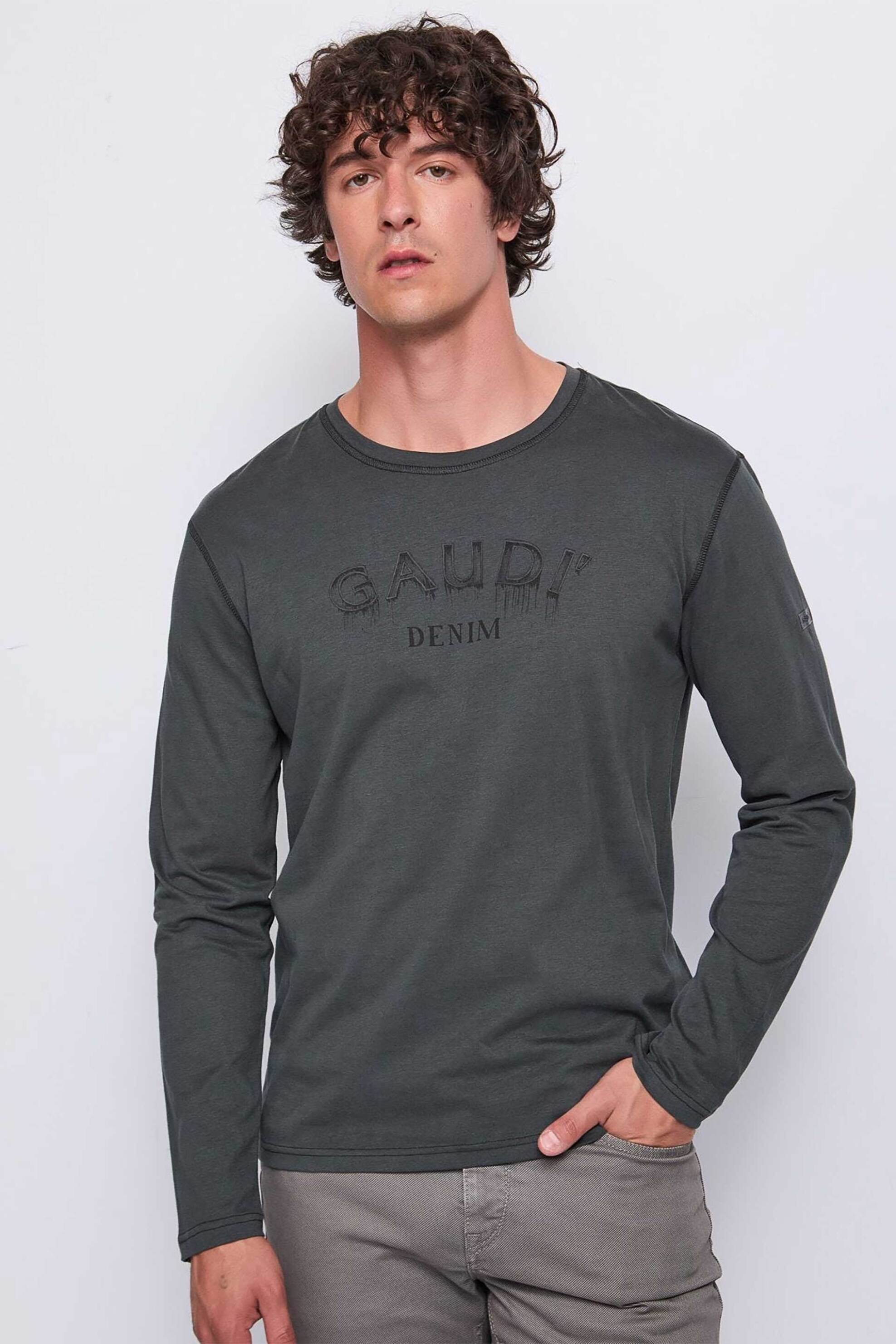 Gaudi ανδρική μπλούζα με logo print - 521GU64018 Χακί