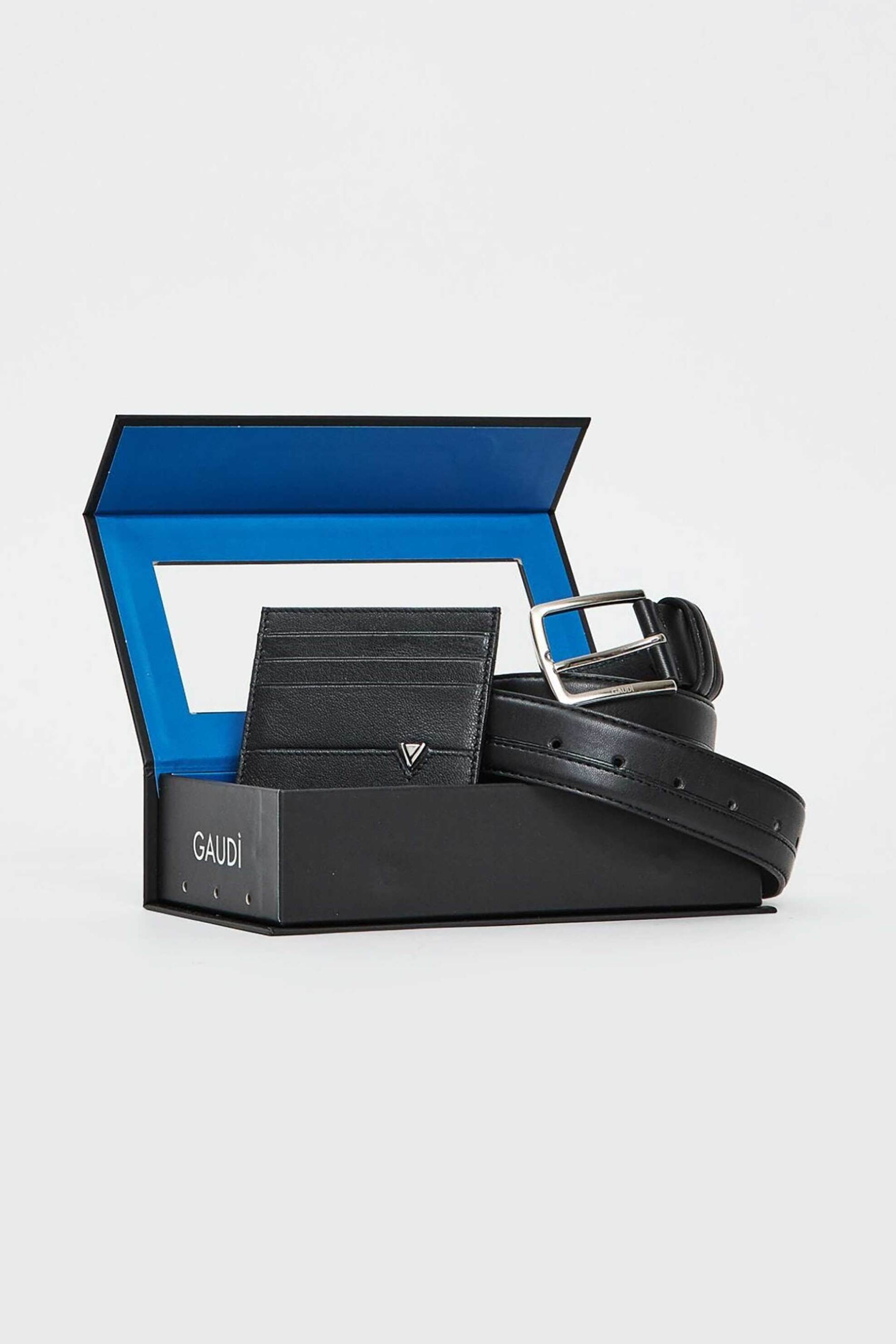 Gaudi ανδρικό σετ δώρου με δερμάτινη ζώνη και πορτοφόλι (2 τεμάχια) - V5AI-12560 Μαύρο φωτογραφία