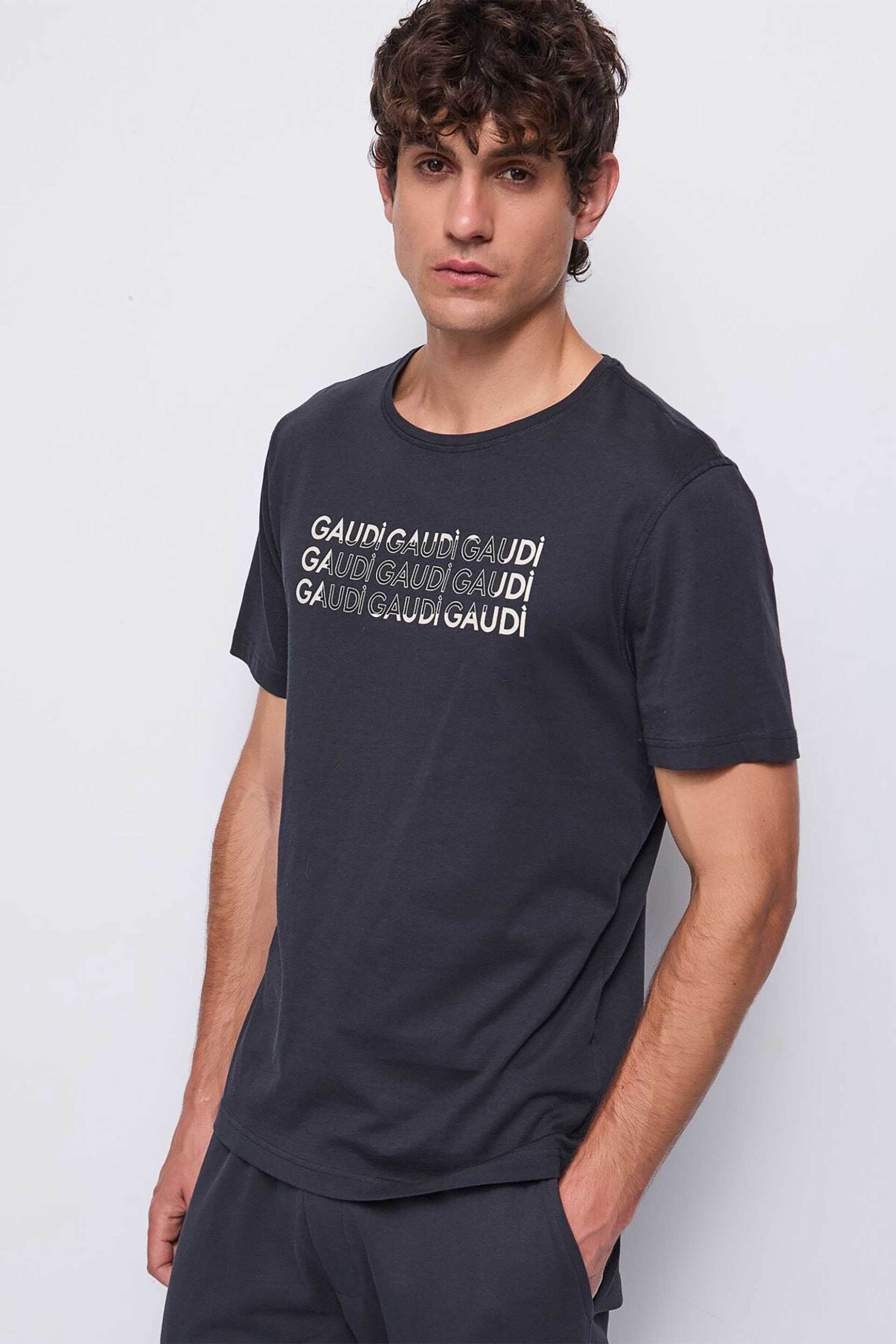 Gaudi ανδρικό T-Shirt με logo print - 521GU64014 Μπλε Σκούρο