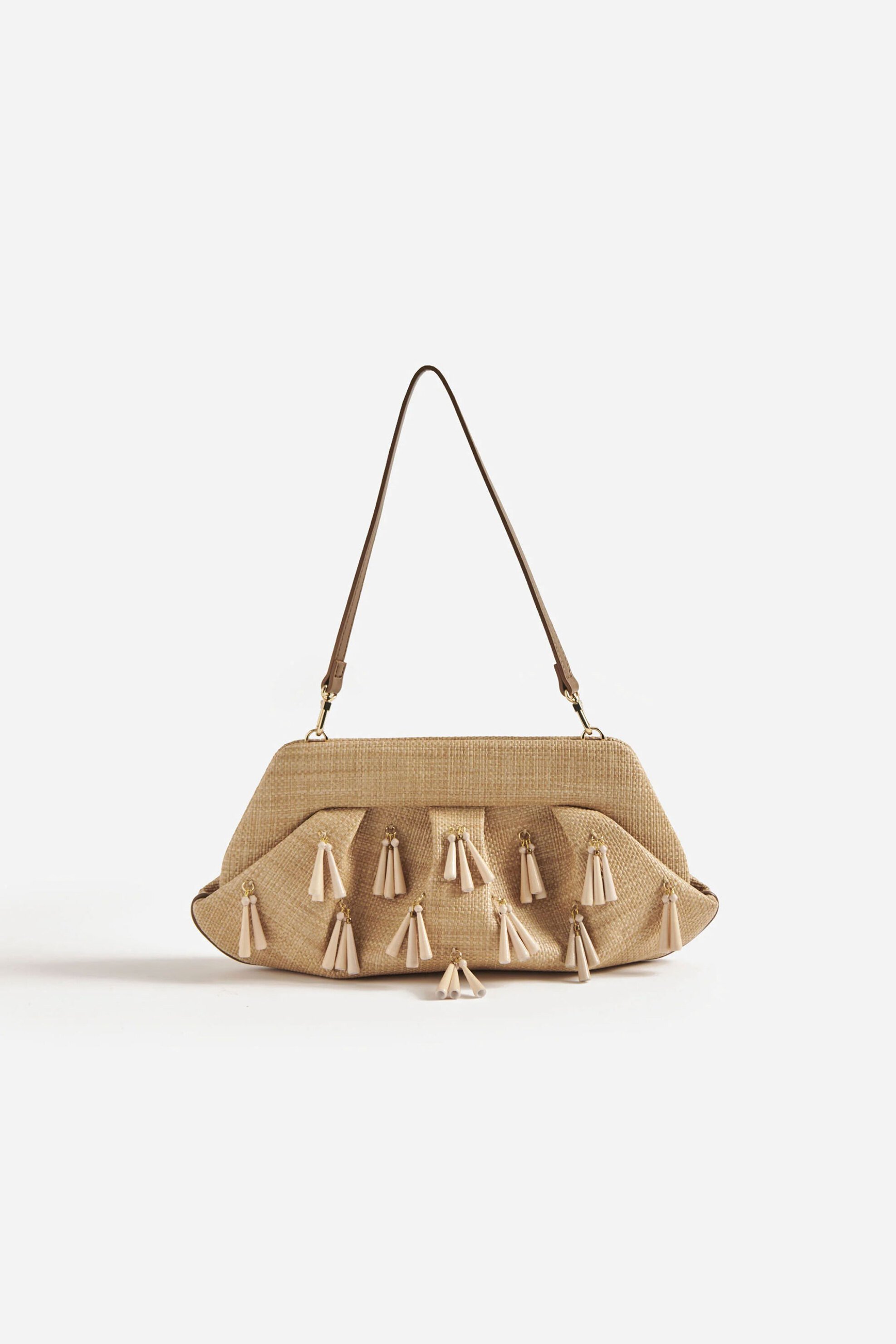 Themoirè γυναικείο τσαντάκι clutch vegan από raffia "Emera" - TMSS25EMROP113 Μπεζ