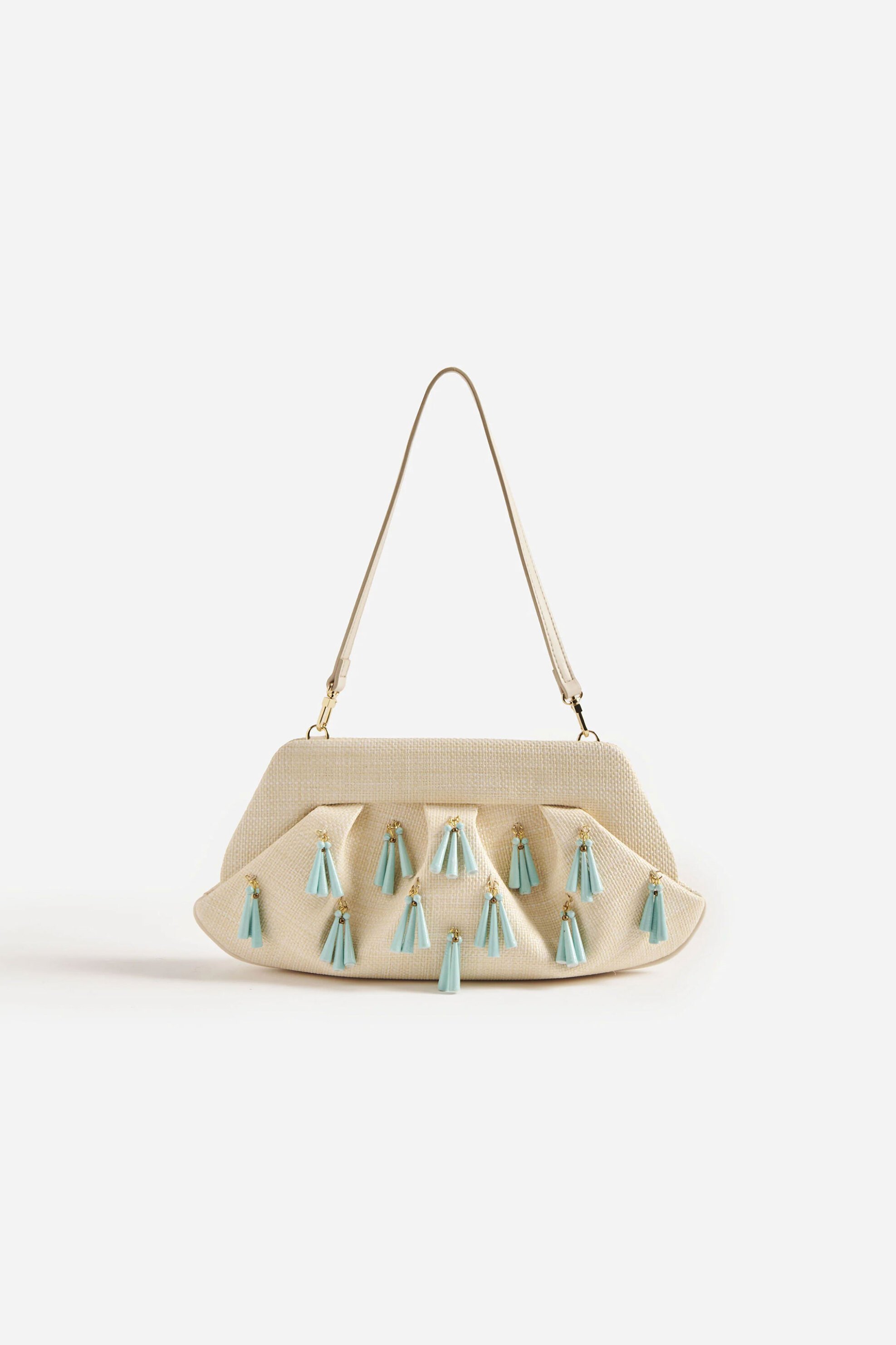 Themoirè γυναικείο τσαντάκι clutch vegan από raffia "Emera" - TMSS25EMROP125 Εκρού