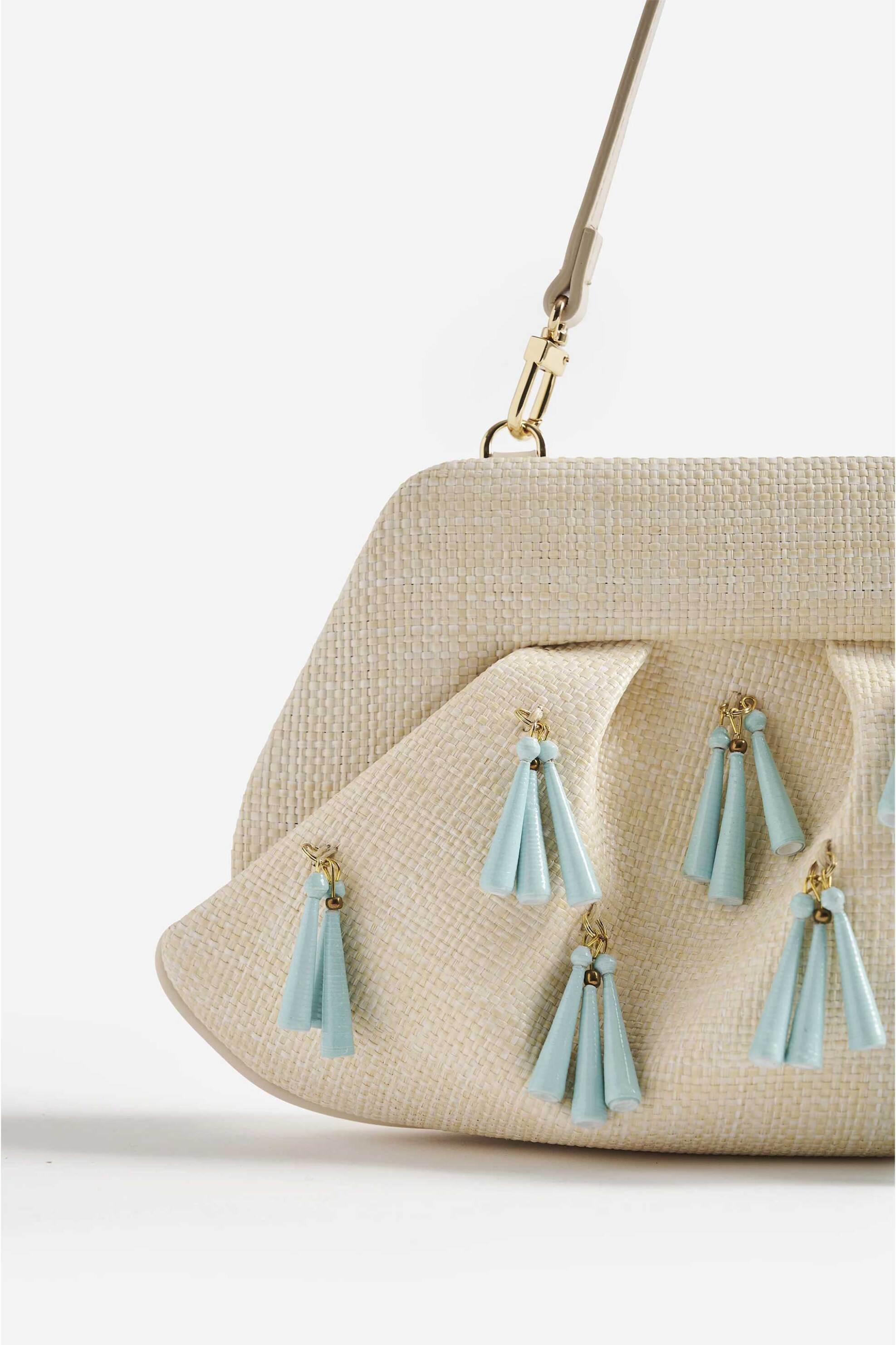 THEMOIRè Themoirè γυναικείο τσαντάκι clutch vegan από raffia "Emera" - TMSS25EMROP125 Εκρού - 4