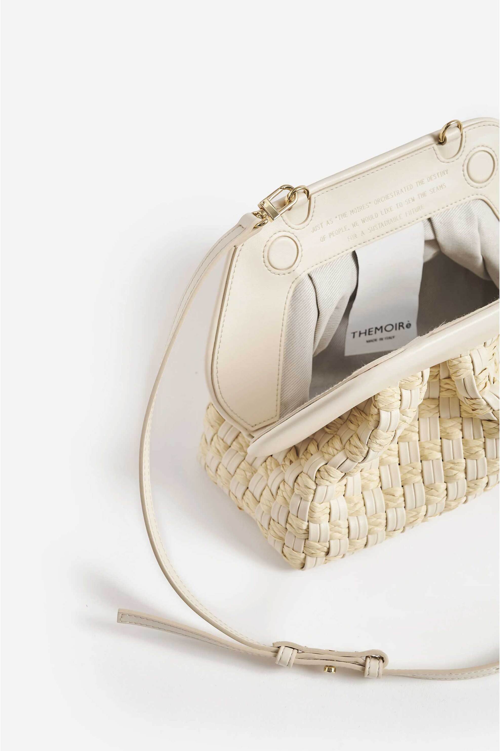 THEMOIRè Themoirè γυναικείο τσαντάκι clutch vegan με λεπτό πλεκτό σχέδιο από raffia "Tia" - TMSS25TMWP81 Μπεζ - 4