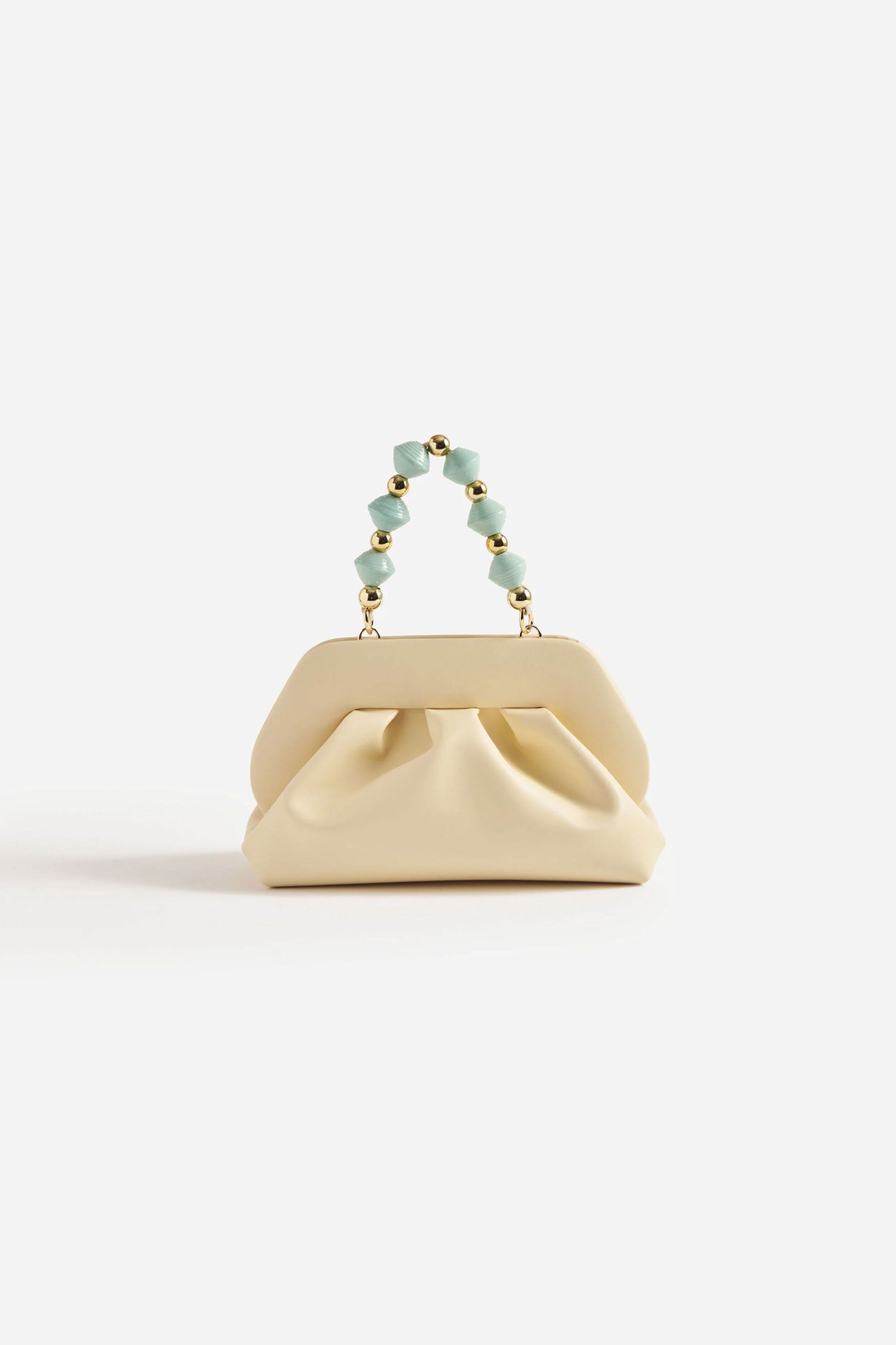 Themoirè γυναικείο τσαντάκι clutch vegan με χάντρες από χαρτί "Tia" - TMSS25TOP125 Εκρού