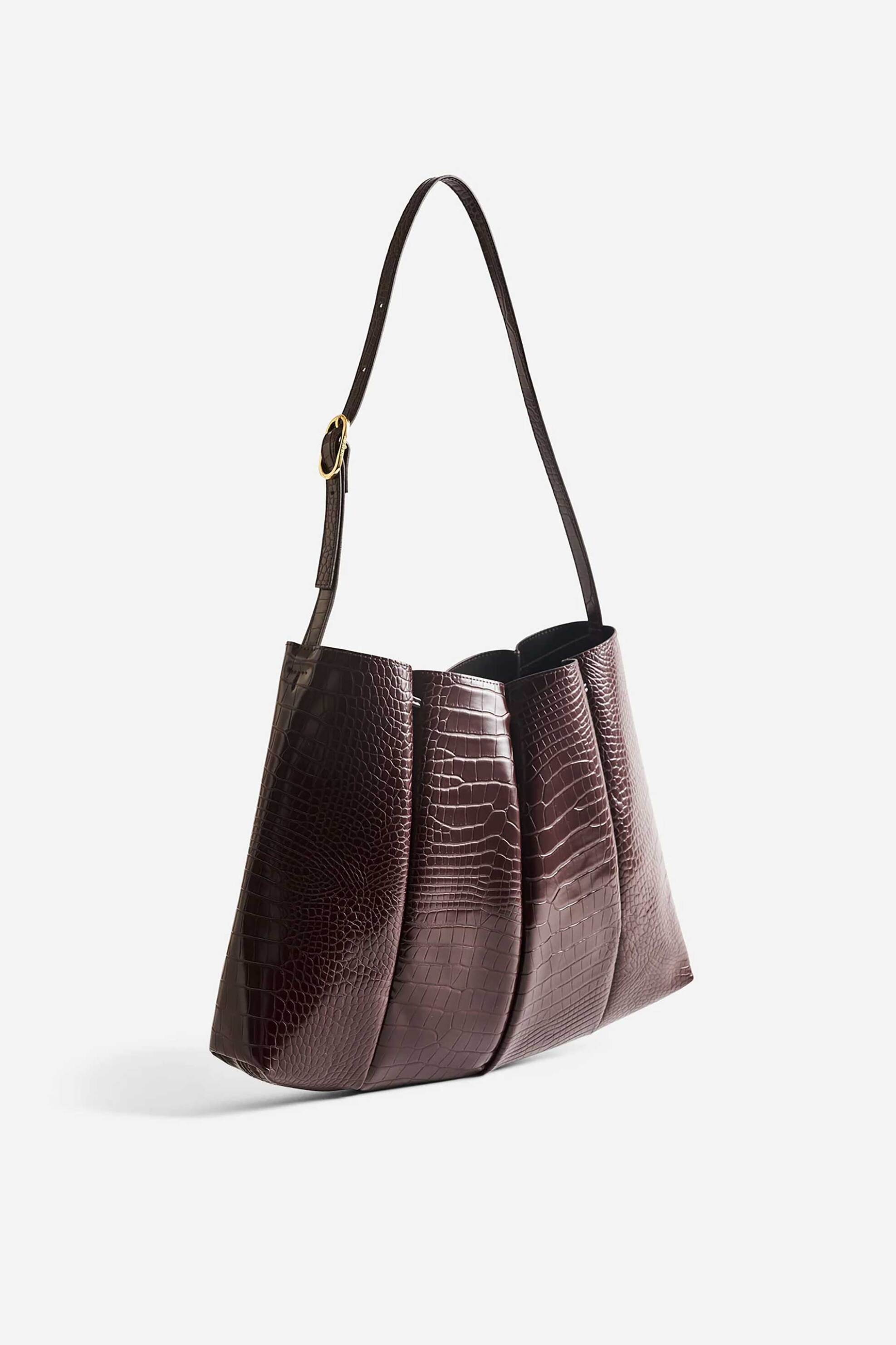 Themoirè γυναικεία τσάντα ώμου vegan croco "Helena" - TMFW25HLNR109 Καφέ Σκούρο φωτογραφία