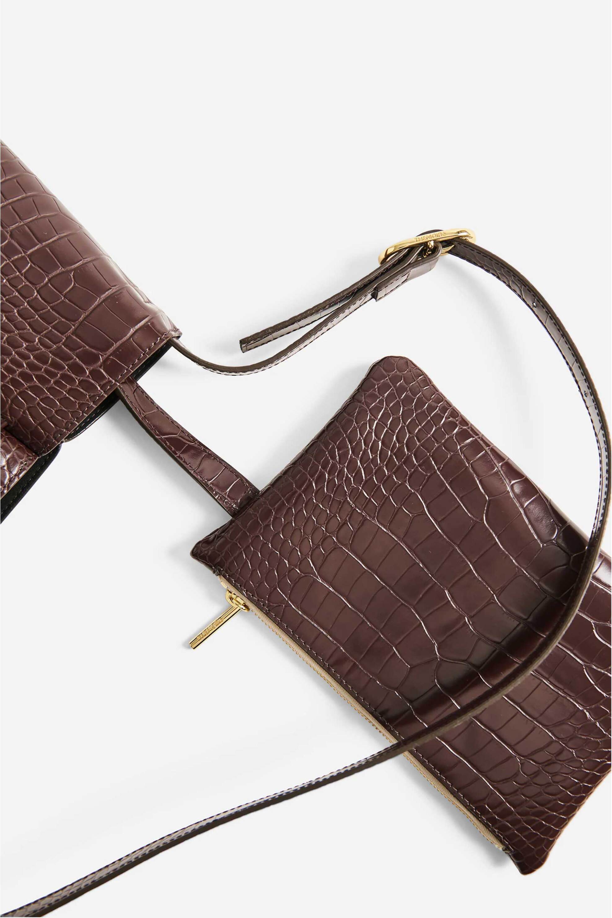 Themoirè γυναικεία τσάντα ώμου vegan croco "Helena" - TMFW25HLNR109 Καφέ Σκούρο φωτογραφία