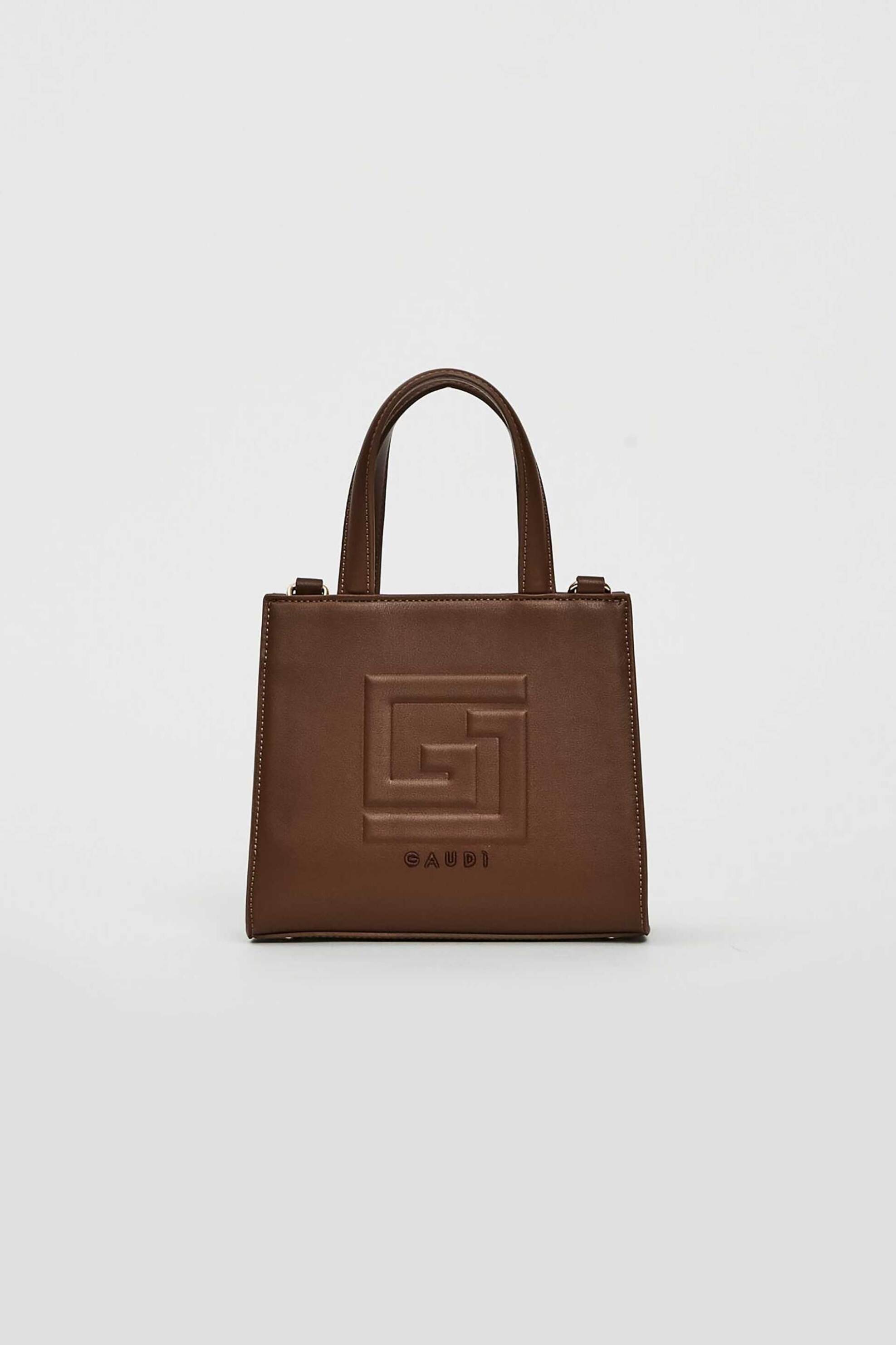 Gaudi γυναικεία τσάντα χειρός με ανάγλυφο λογότυπο - V5AI-12381 Καφέ