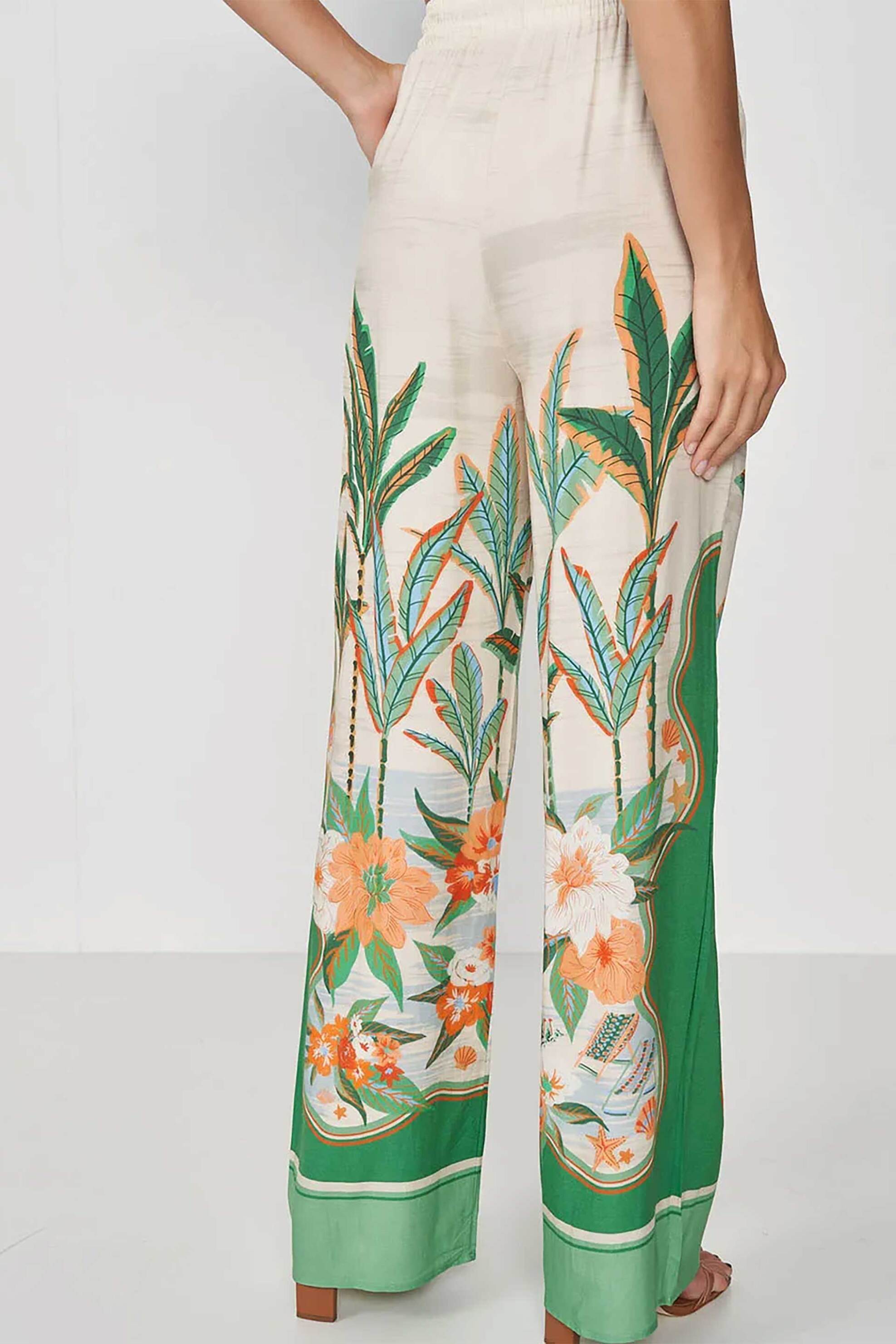 Colcci γυναικεία ψηλόμεση παντελόνα με tropical print - 20114894 Εκρού φωτογραφία