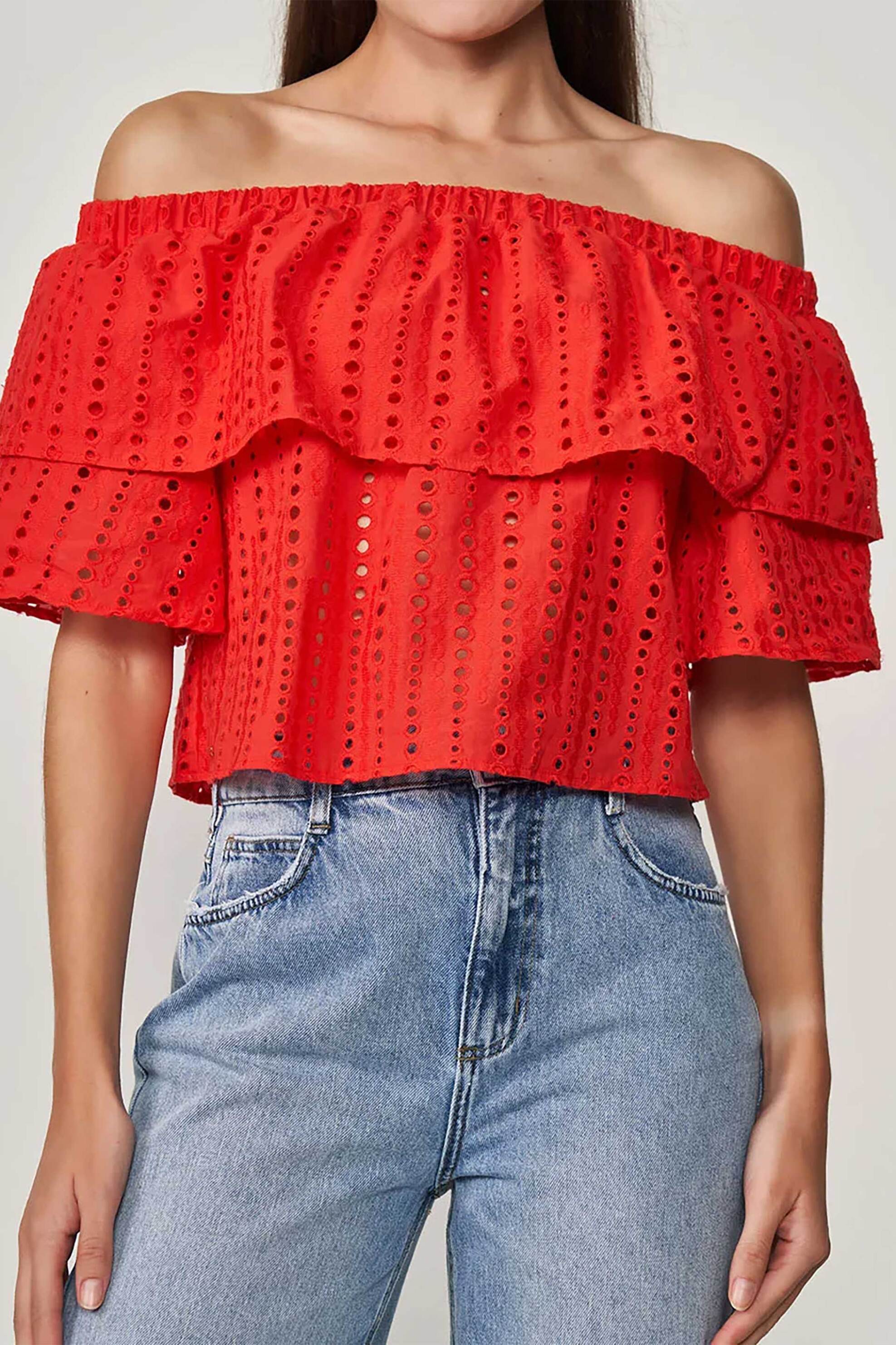  Colcci γυναικείο cropped τοπ με διάτρητο σχέδιο και layers - 036.01.18277 Κόκκινο 2025