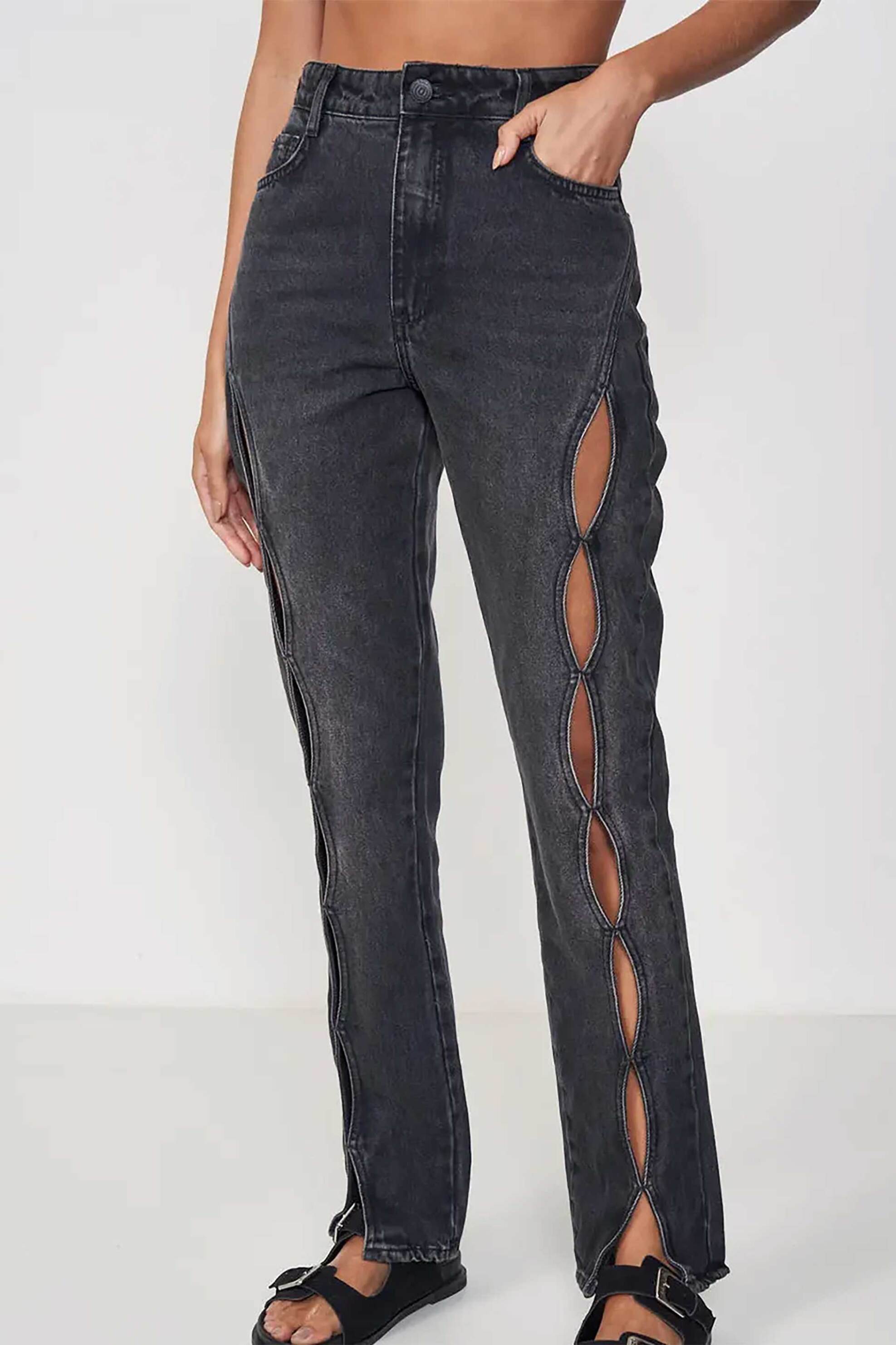 Colcci γυναικείο τζιν παντελόνι με ανοίγματα Straight Fit "Roma" - 002.11.00483 Μαύρο φωτογραφία