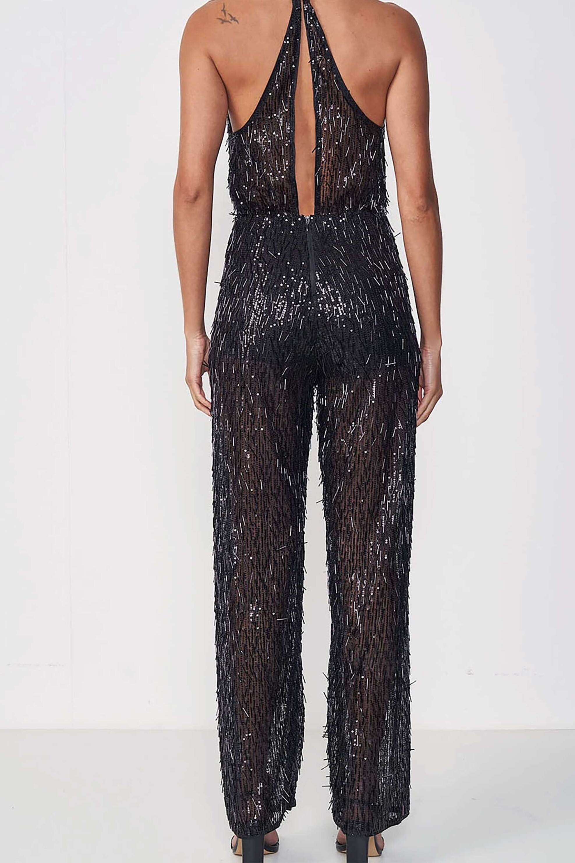 Colcci γυναικεία ολόσωμη αμάνικη φόρμα με παγιέτες και κρόσσια - 054.01.01472 Μαύρο φωτογραφία