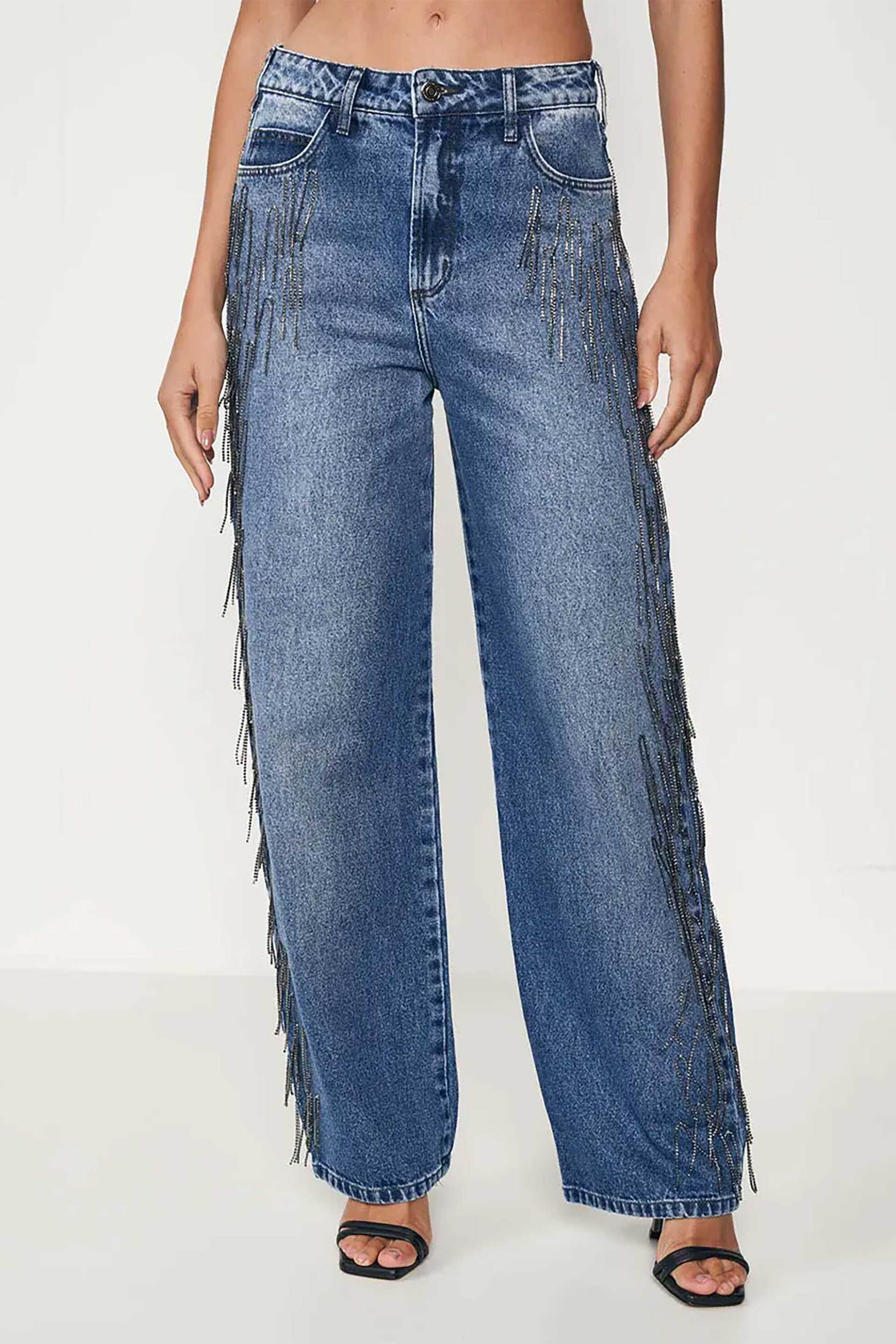 Colcci γυναικείο τζιν παντελόνι με κρόσσια "Bruna" - 20190141 Denim Blue φωτογραφία