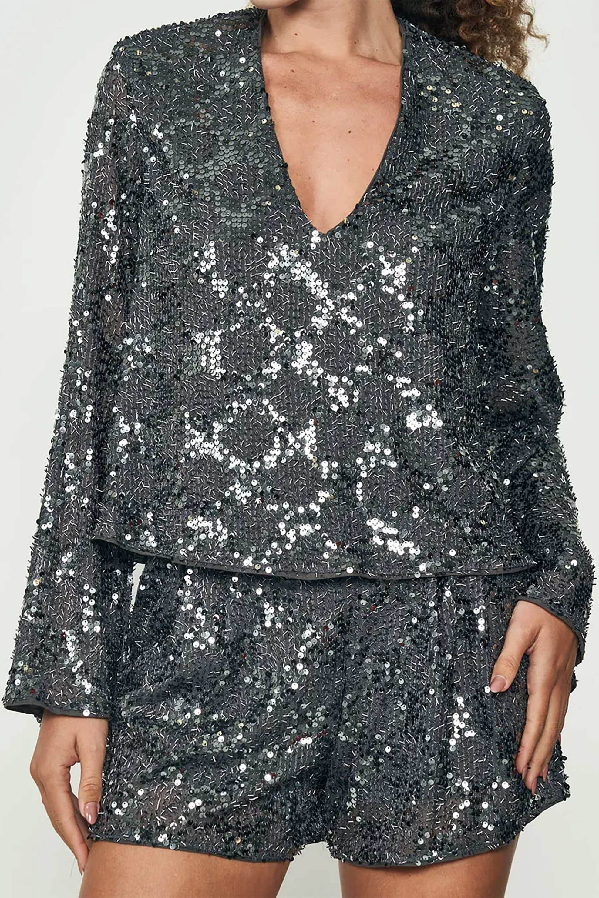 Colcci γυναικεία μπλούζα μονόχρωμη με all-over σχέδιο με παγιέτα - 360118311 Γκρι φωτογραφία