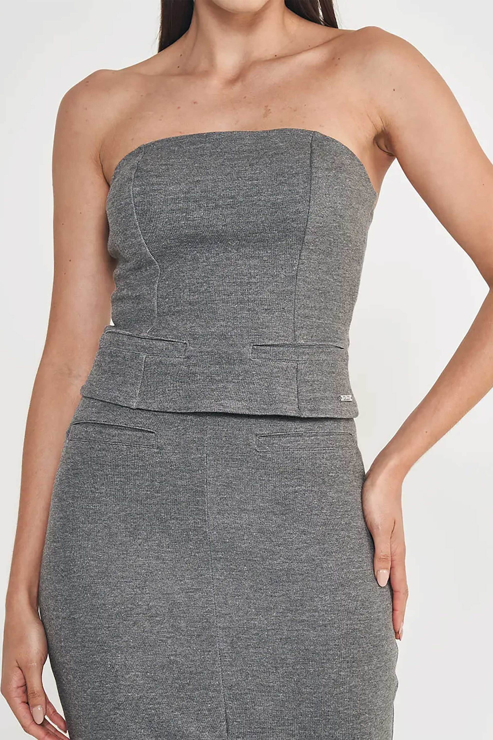 COLCCI Colcci γυναικείο τοπ στράπλες Slim Fit - 360118345 Γκρι