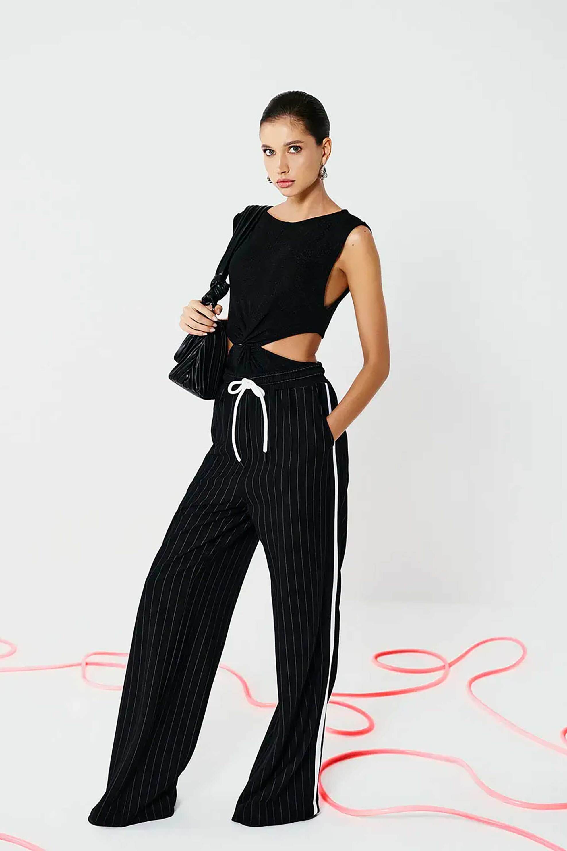 COLCCI Colcci γυναικείο παντελόνι με ριγέ σχέδιο "Joana" - 20190262 Ασπρόμαυρο