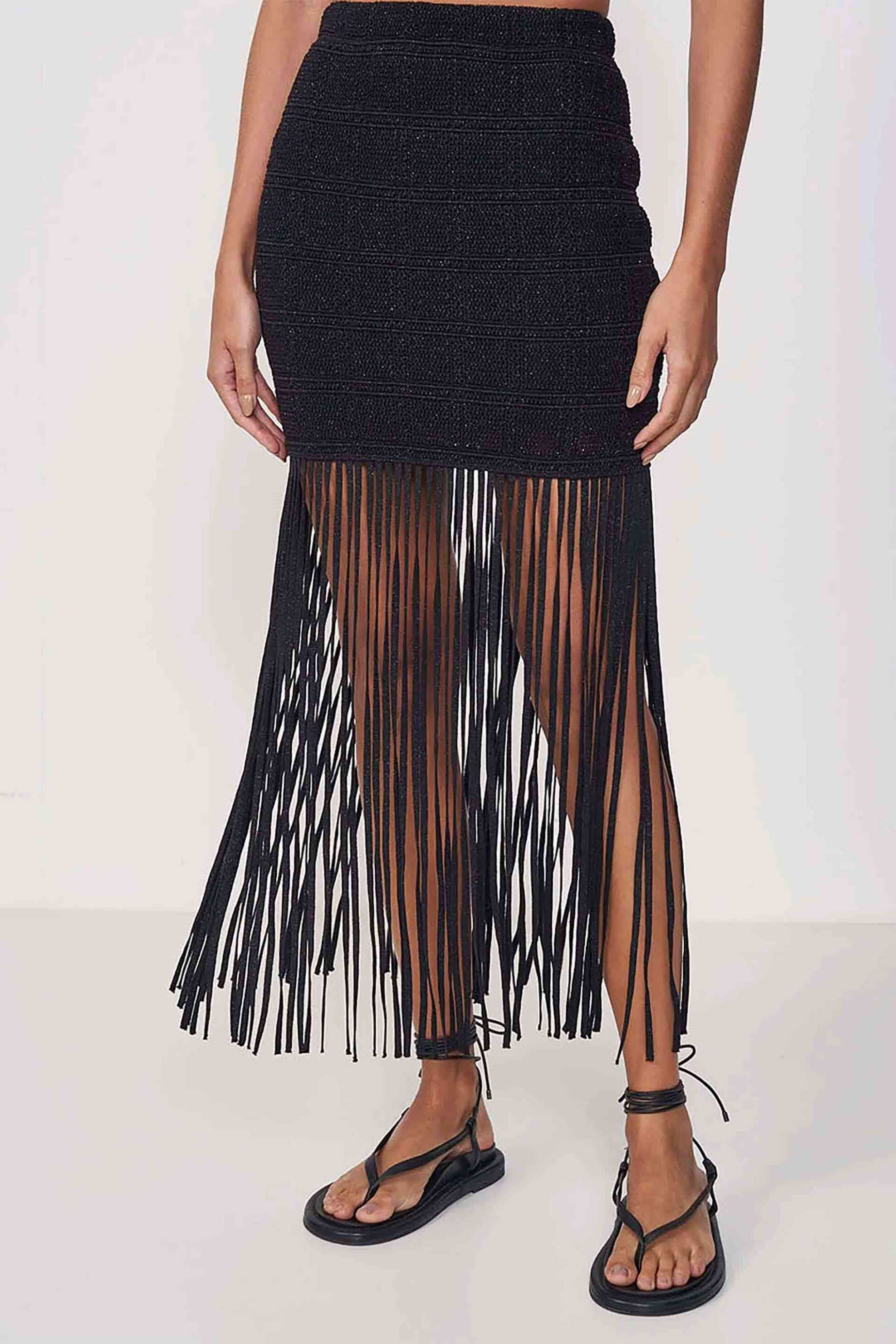 COLCCI Colcci γυναικεία mini πλεκτή φούστα με κρόσσια - 008.01.04800 Μαύρο