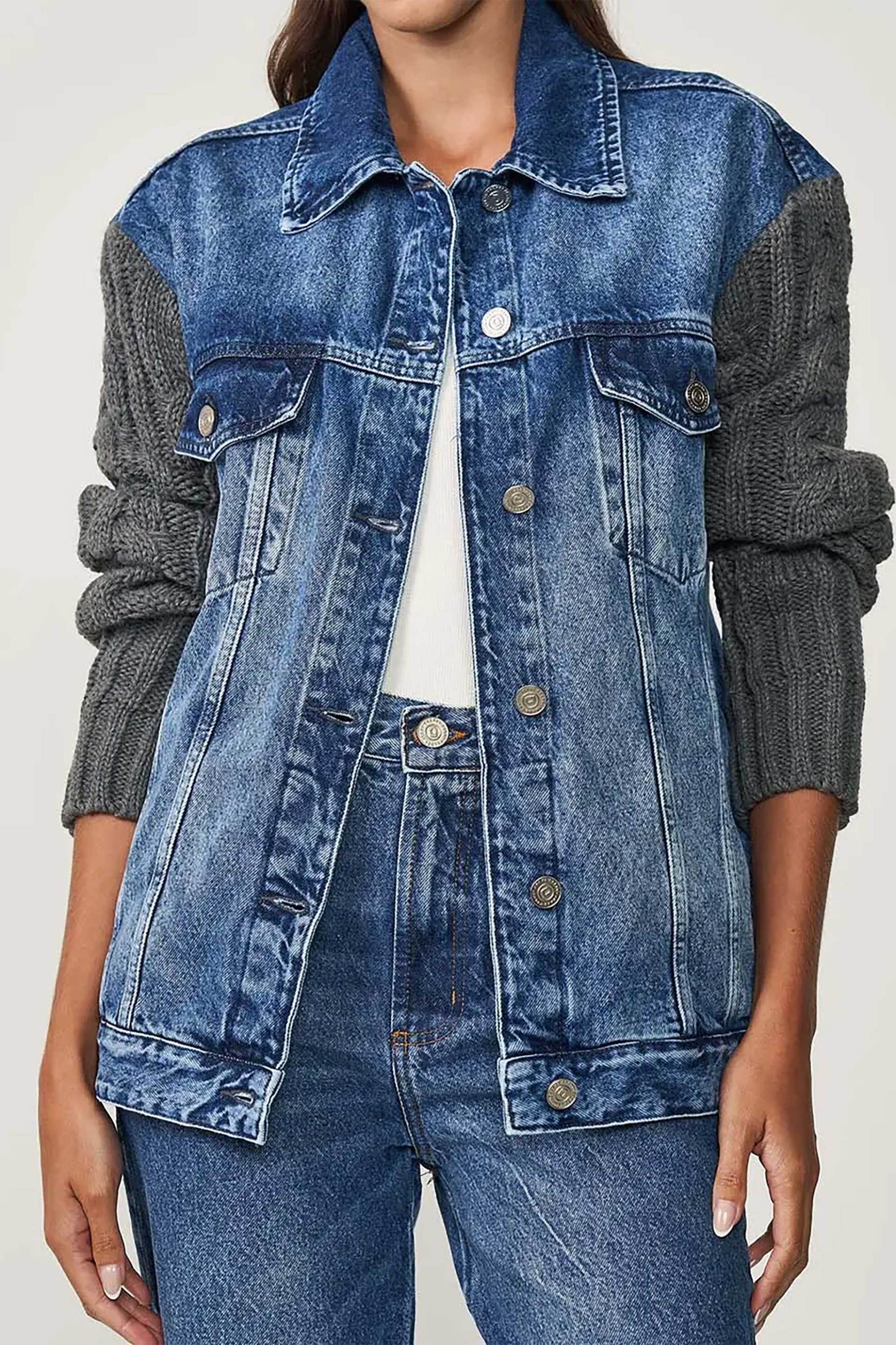 COLCCI Colcci γυναικείο denim μπουφάν με πλεκτά μανίκια - 032.11.00095 Denim Blue