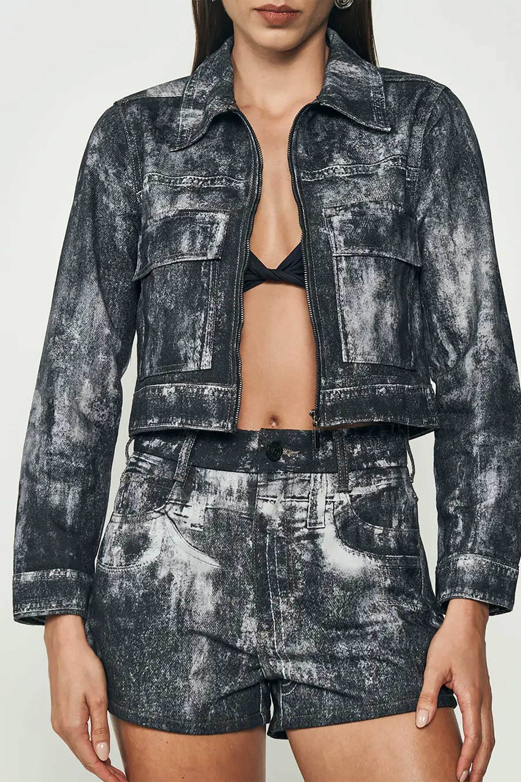 COLCCI Colcci γυναικείο denim μπουφάν με ξεβαμμένη όψη cropped - 321100076 Ανθρακί