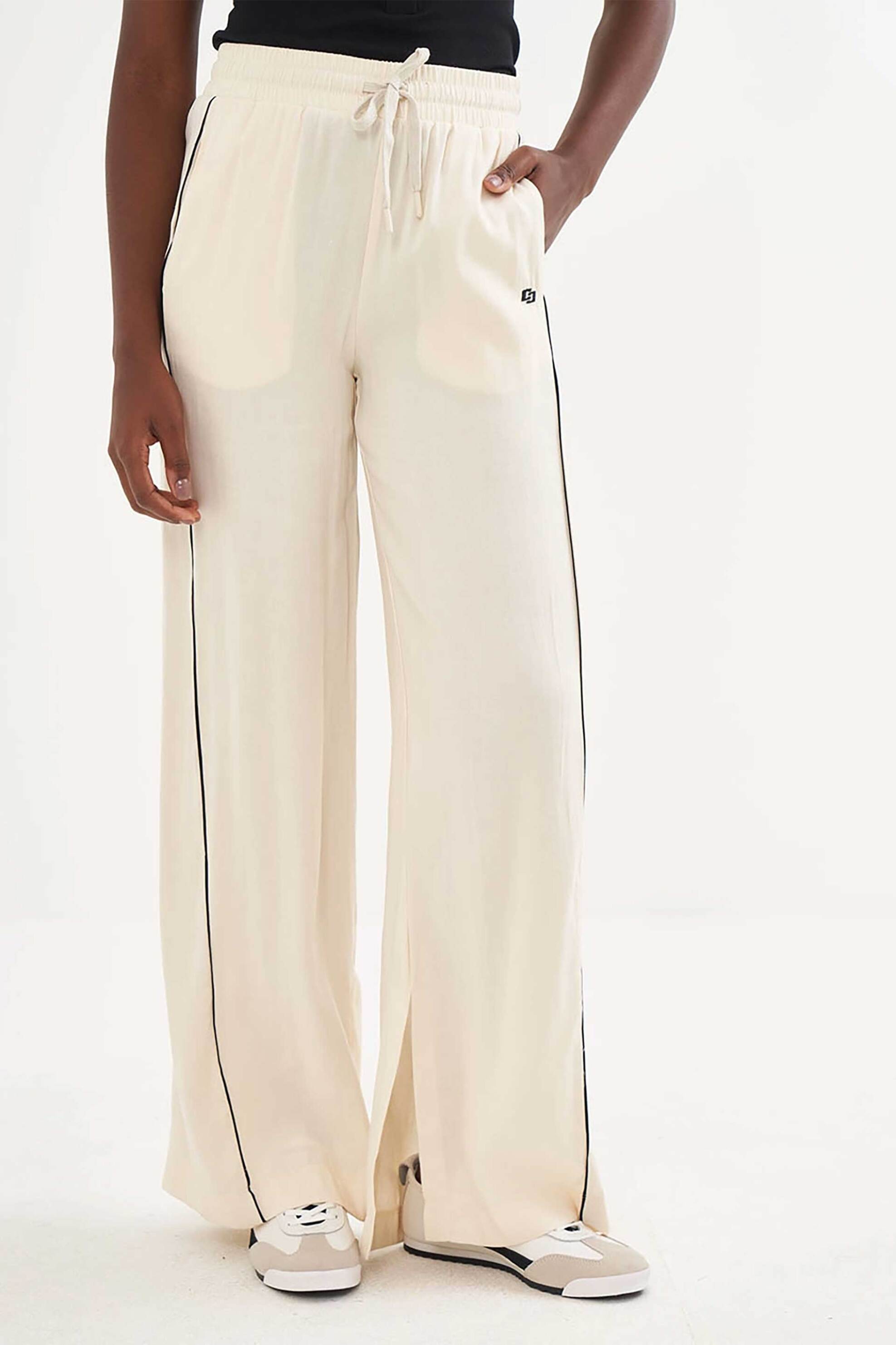 COLCCI Colcci γυναικείο λινό παντελόνι φόρμας με contrast ρίγα Relaxed Fit "Riviera" - 002.01.15290 Μπεζ - 2