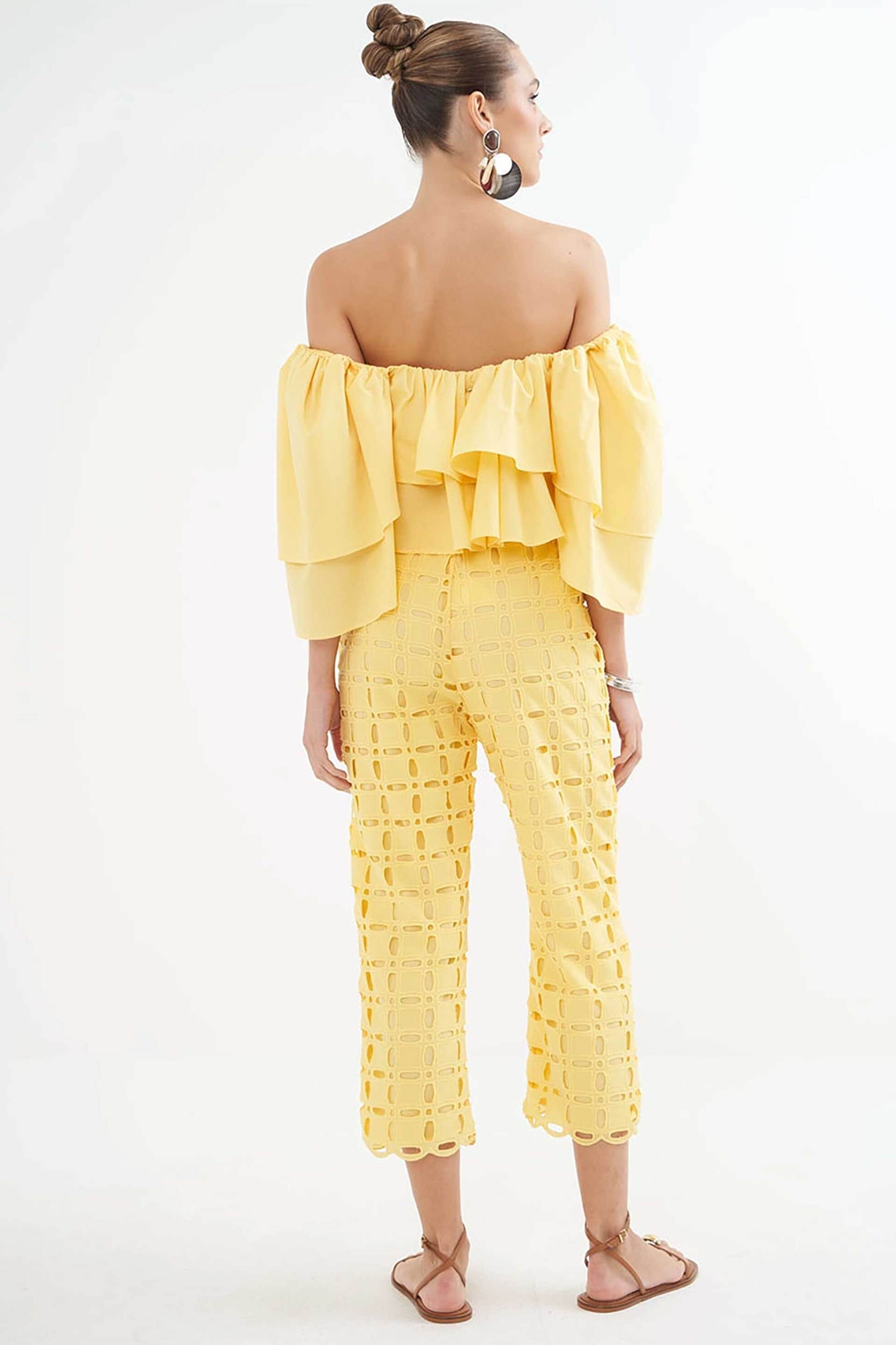 COLCCI Colcci γυναικεία μπλούζα με βολάν cropped "Riviera" - 036.01.30348 Κίτρινο - 2