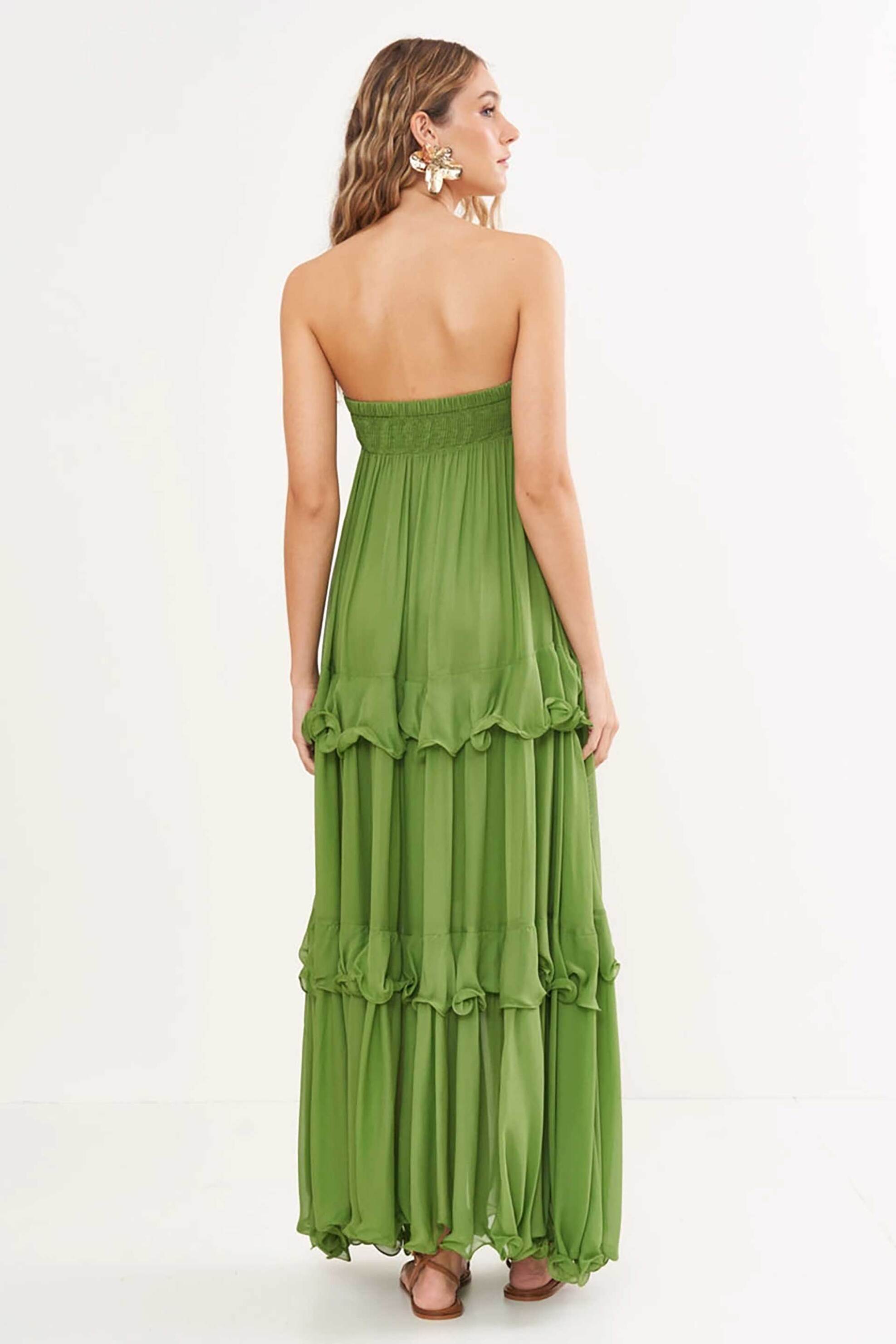 COLCCI Colcci γυναικείο midi φόρεμα στράπλες με layers μονόχρωμο - 044.01.14753 Πράσινο - 2