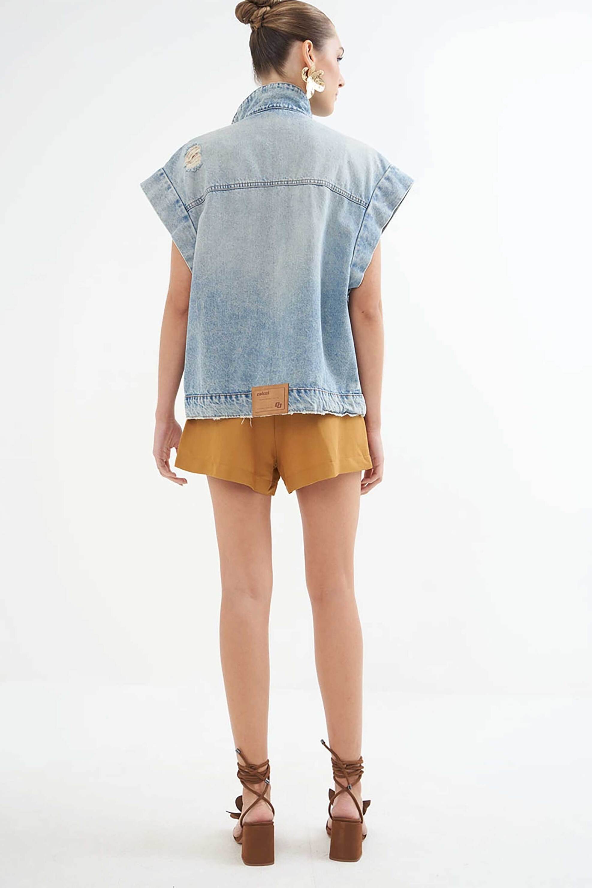 COLCCI Colcci γυναικείο denim αμάνικο μπουφάν με φθαρμένες λεπτομέρειες και τσέπες cargo - 050.01.00411 Denim Blue - 2