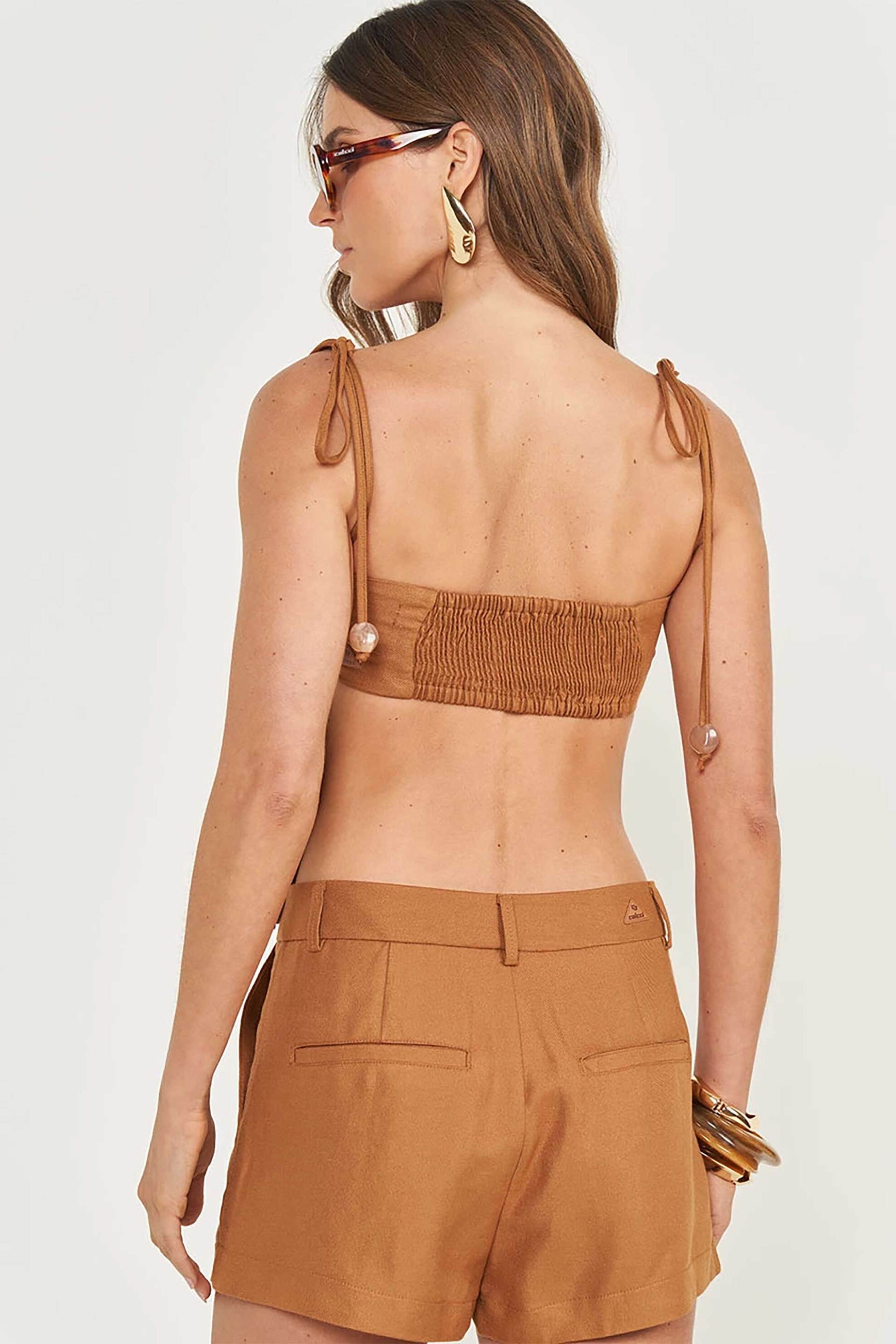 COLCCI Colcci γυναικείο αμάνικο λινό τοπ μονόχρωμο - 036.01.29961 Ταμπά - 2