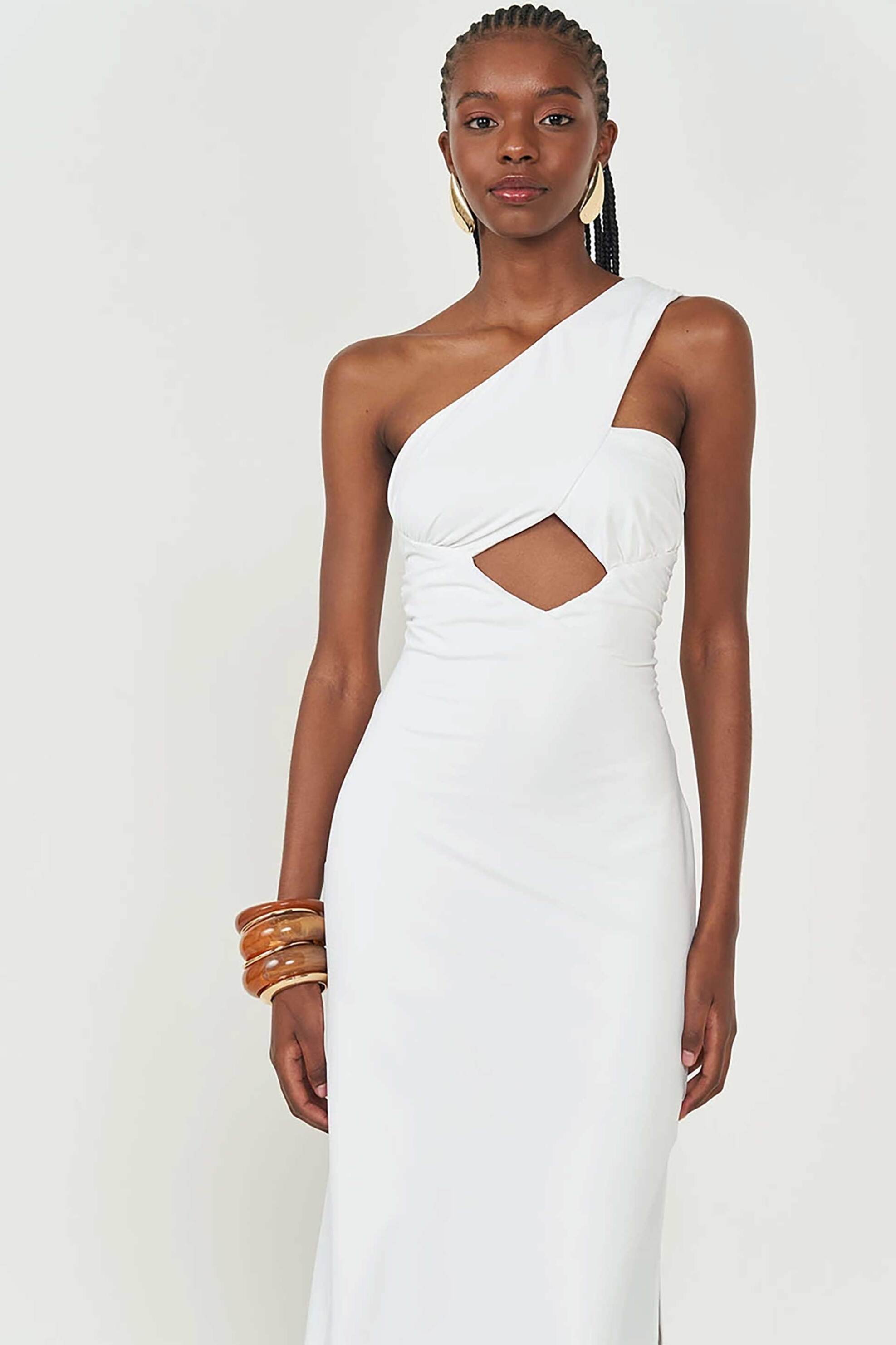 COLCCI Colcci γυναικείο midi αμάνικο φόρεμα με cut out και off-shoulder σχέδιο - 044.01.14562 Λευκό - 2