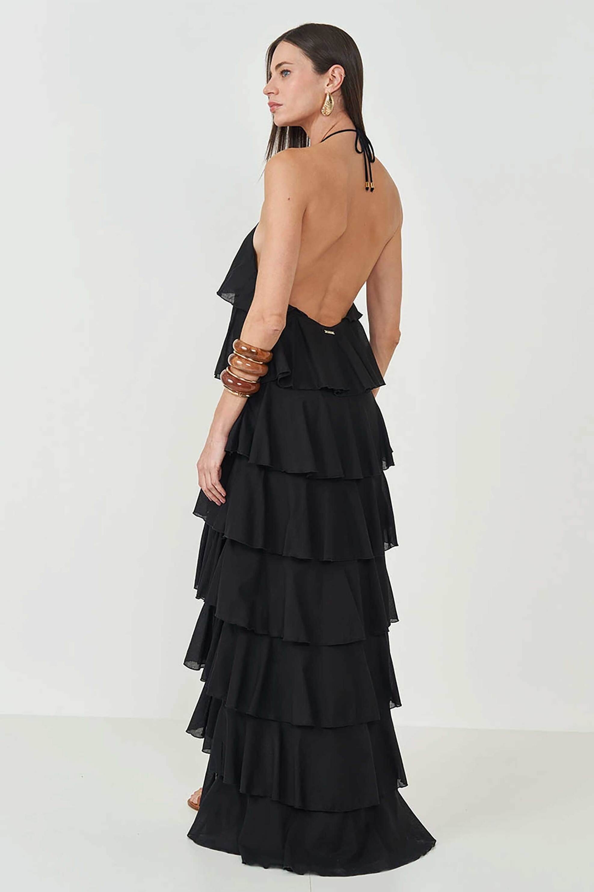 COLCCI Colcci γυναικείο midi αμάνικο φόρεμα με layers και βολάν - 044.01.14678 Μαύρο - 2