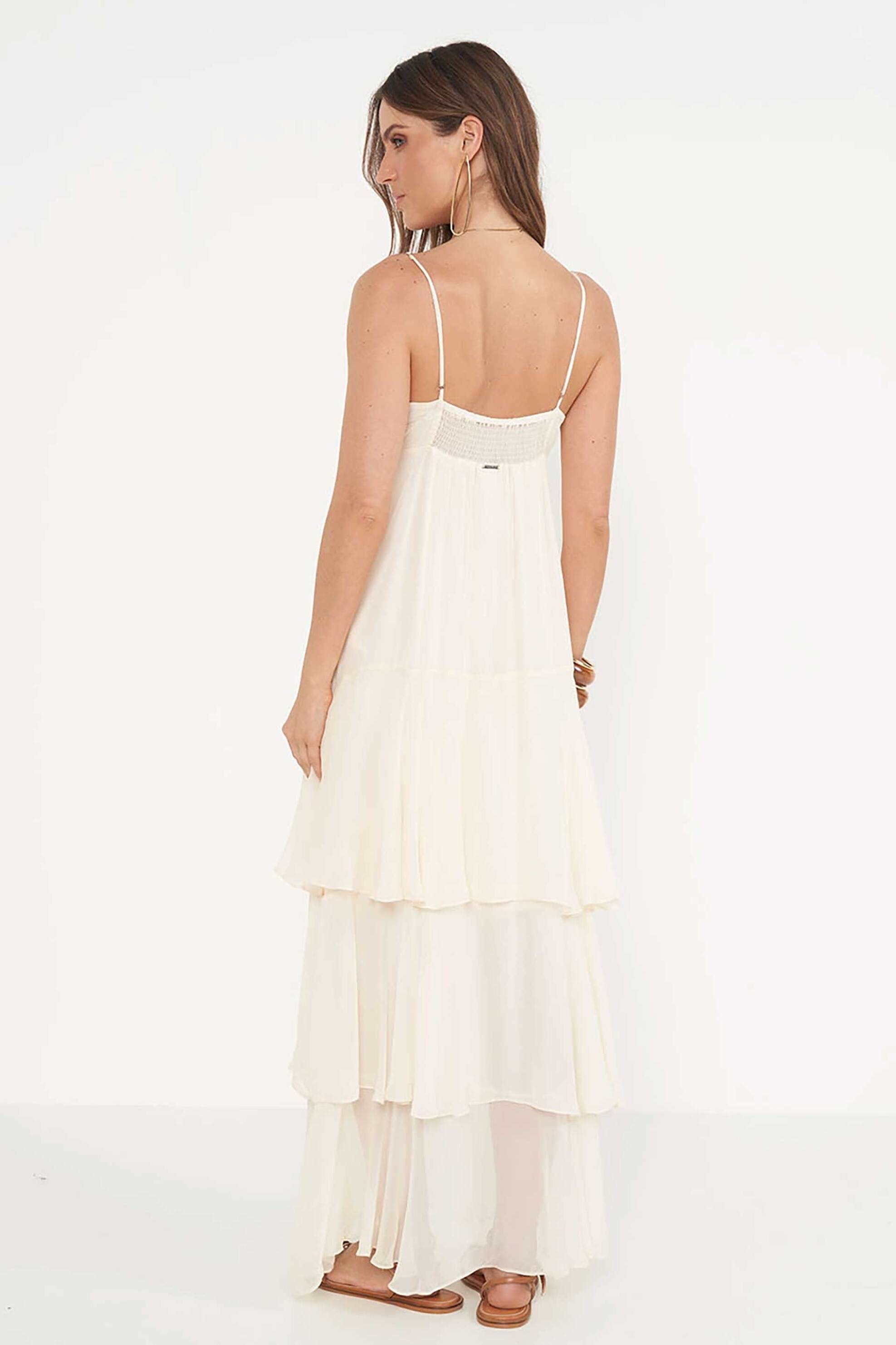 COLCCI Colcci γυναικείο midi αμάνικο φόρεμα με layers και βολάν - 044.01.14699 Μπεζ - 3