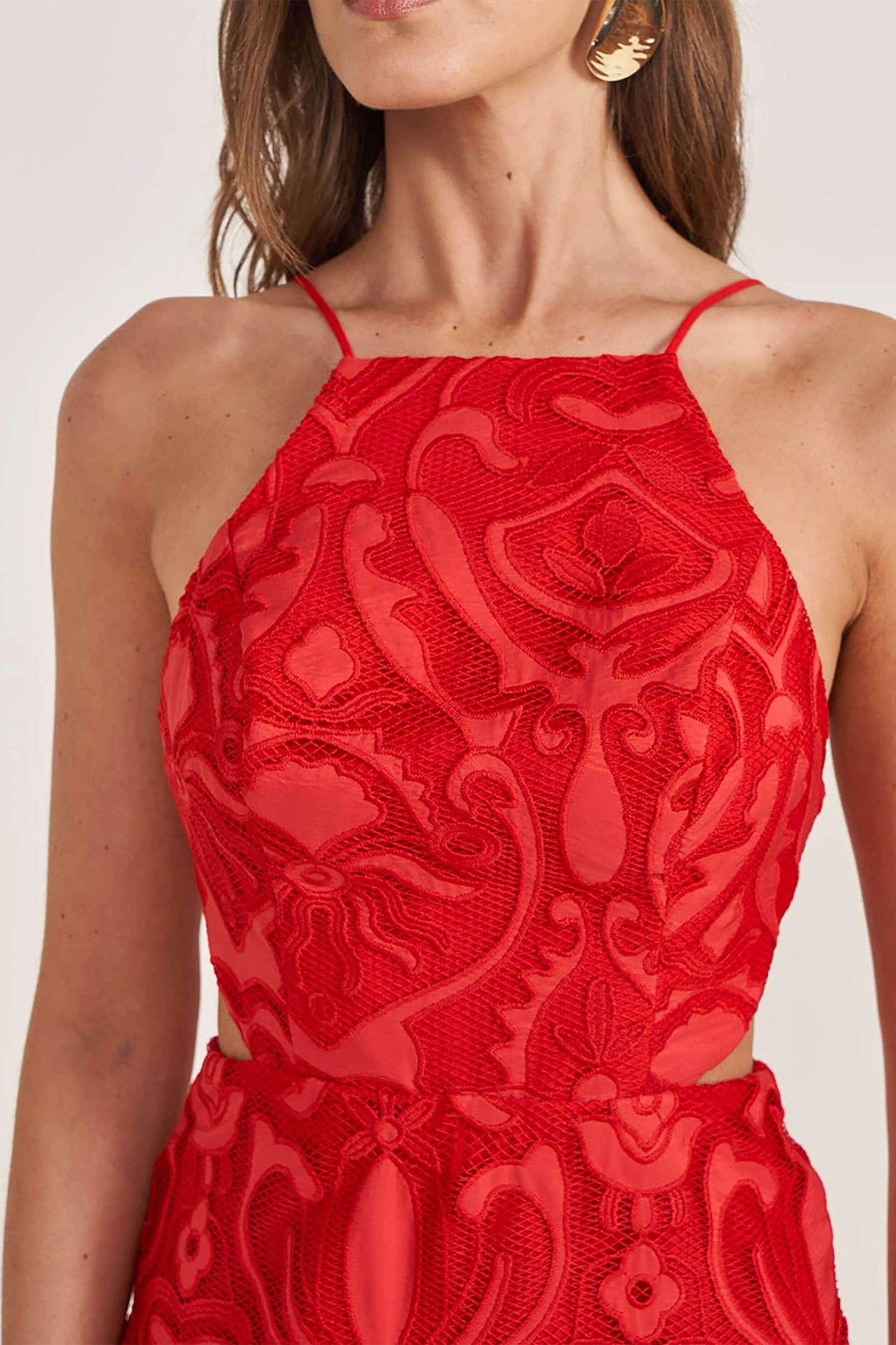 COLCCI Colcci γυναικείο midi αμάνικο φόρεμα με cut out και κεντήματα - 044.01.14707 Κόκκινο - 2