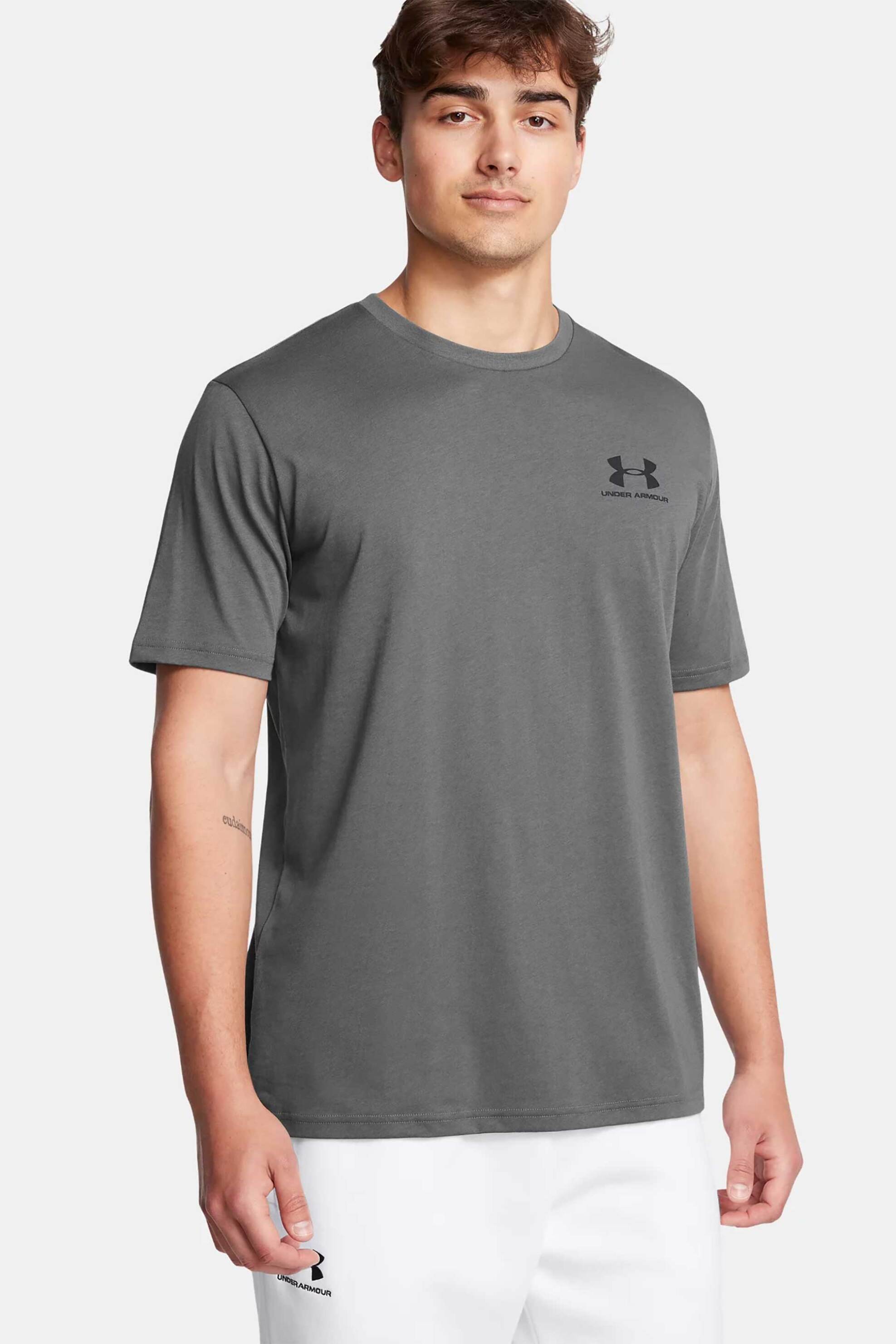 Under Armour ανδρικό T-shirt "Left Chest Logo" - 1326799 Γκρι Σκούρο