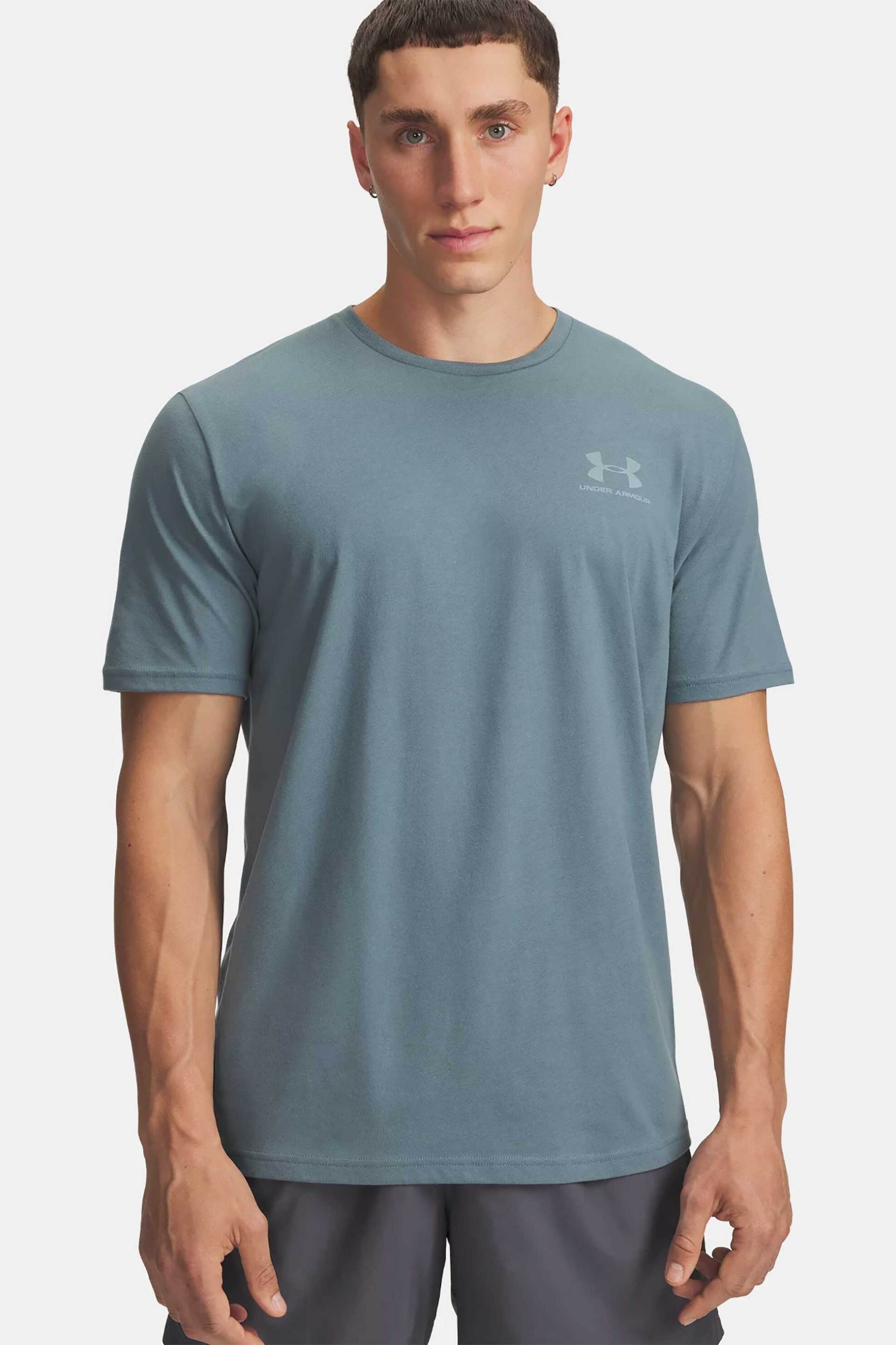 Under Armour ανδρικό T-shirt "Left Chest Logo" - 1326799 Γκρι Γαλάζιο