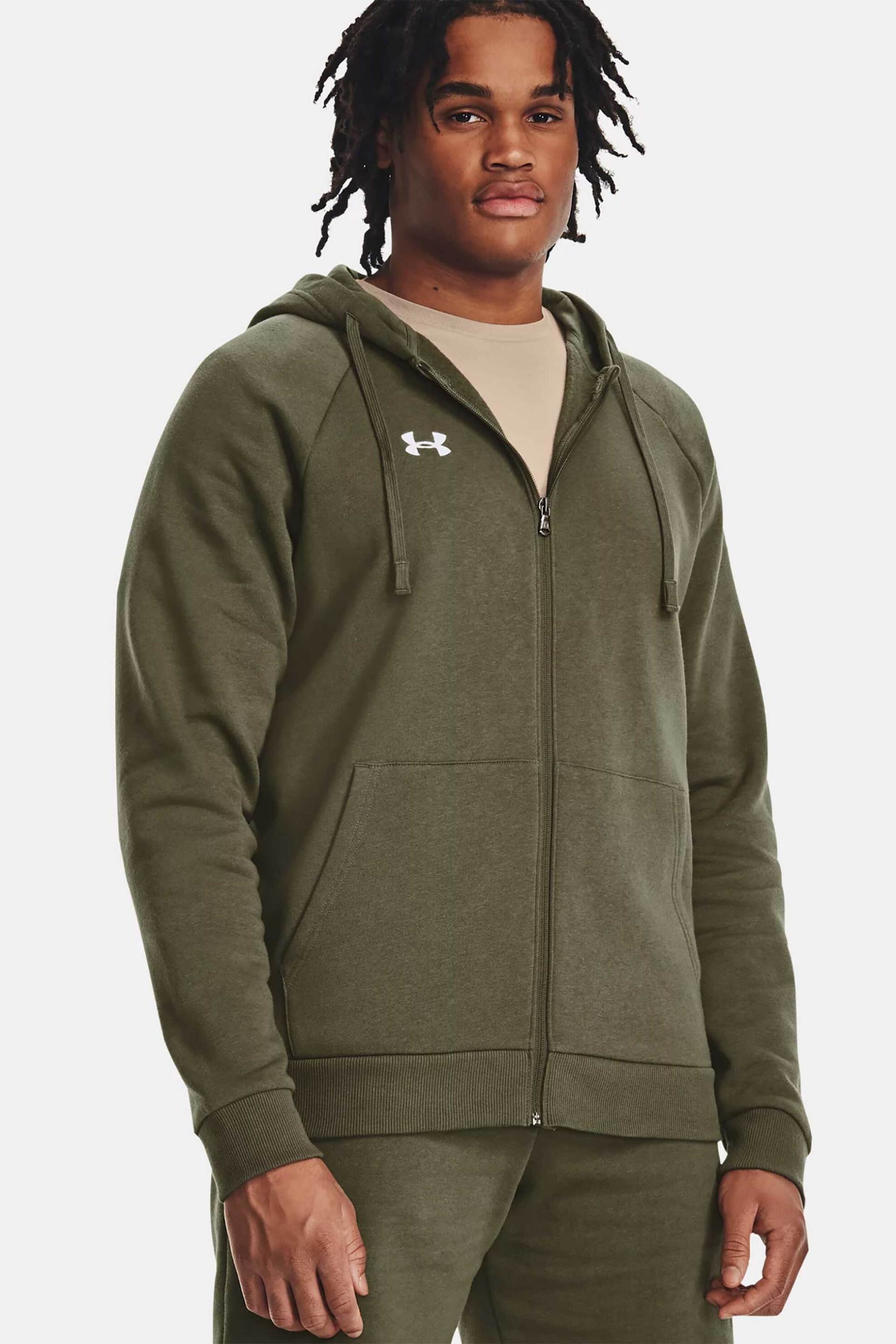 UNDER ARMOUR Under Armour ανδρική ζακέτα φούτερ με κουκούλα "Rival Fleece" - 1379767 Χακί