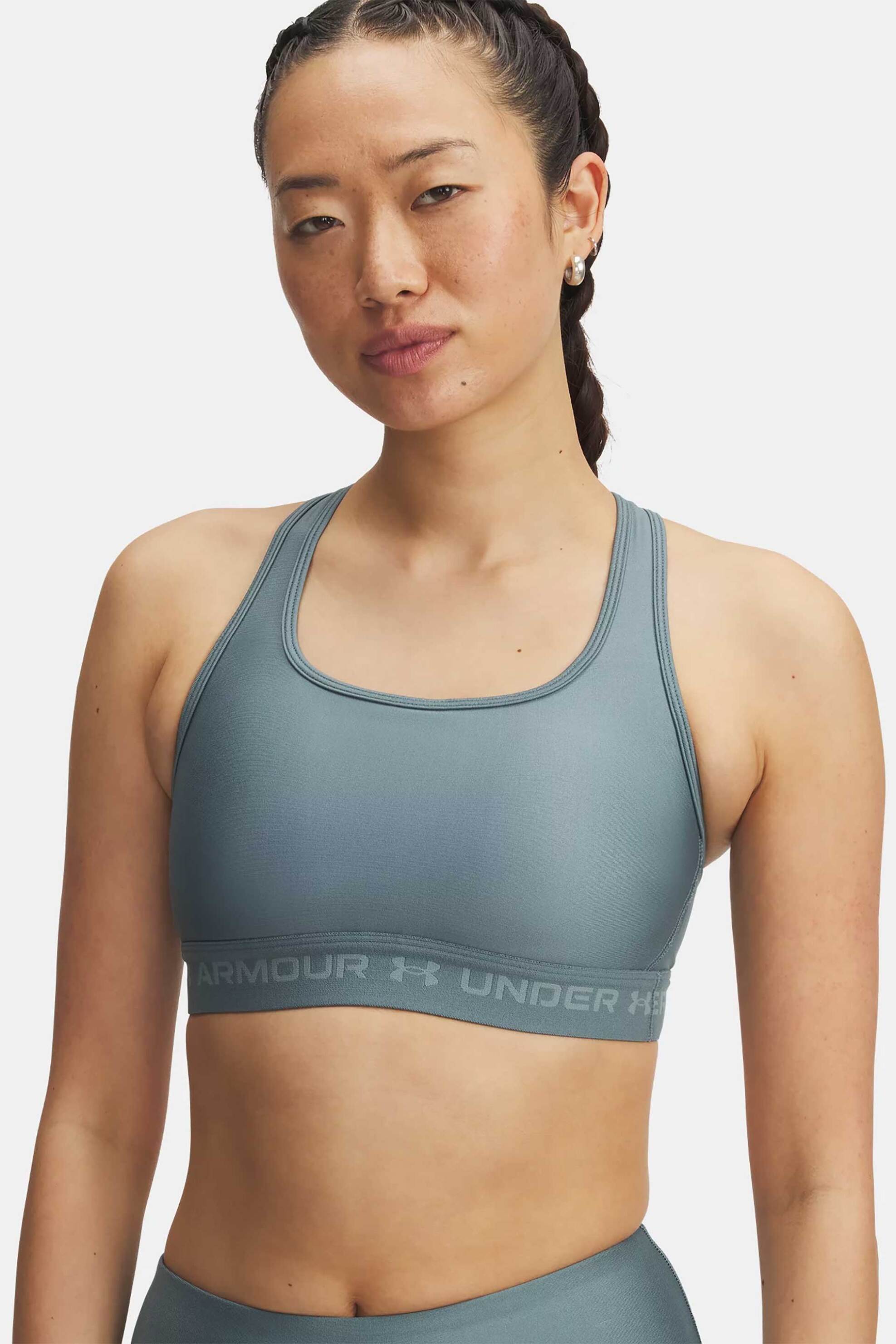 Under Armour γυναικείο αθλητικό μπουστάκι "Crossback Mid" - 1361034 Γκρι Γαλάζιο