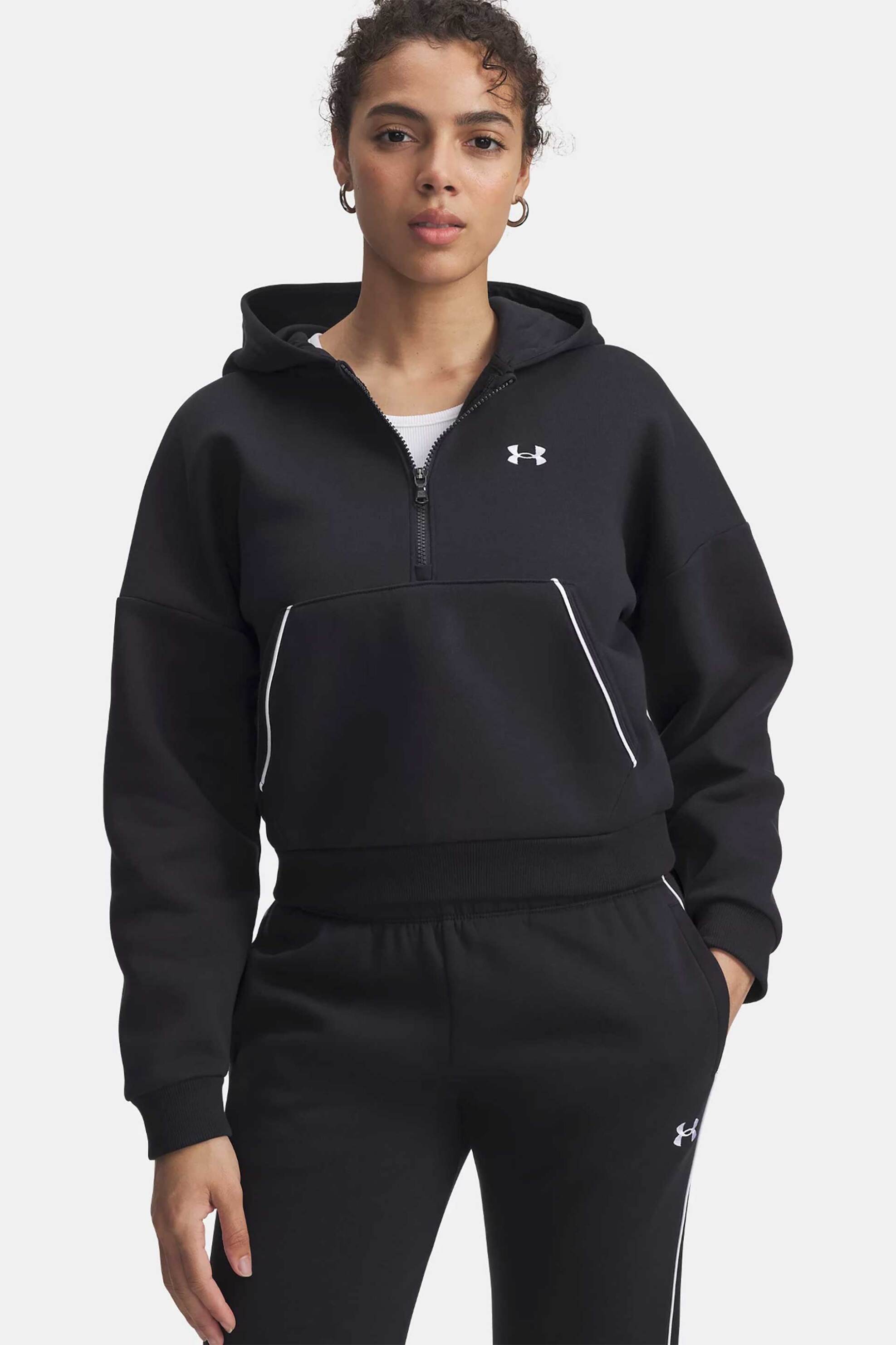 Under Armour γυναικεία μπλούζα φούτερ με κουκούλα και 1/2 φερμουάρ "Rival Fleece Piped" - 6003707 Μαύρο