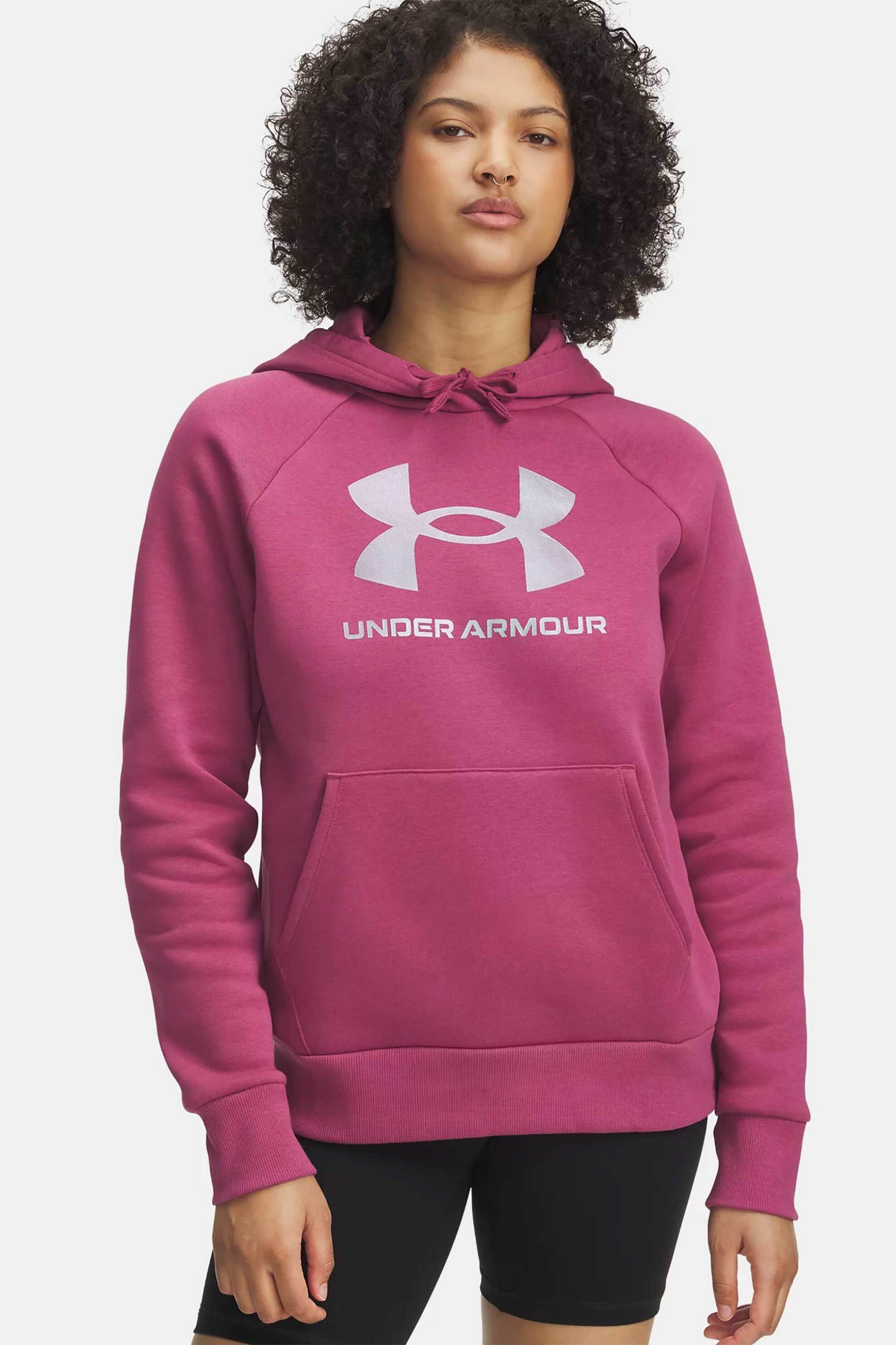 Under Armour γυναικεία μπλούζα φούτερ με κουκούλα "Rival Fleece Shimmer" - 6003710 Φούξια