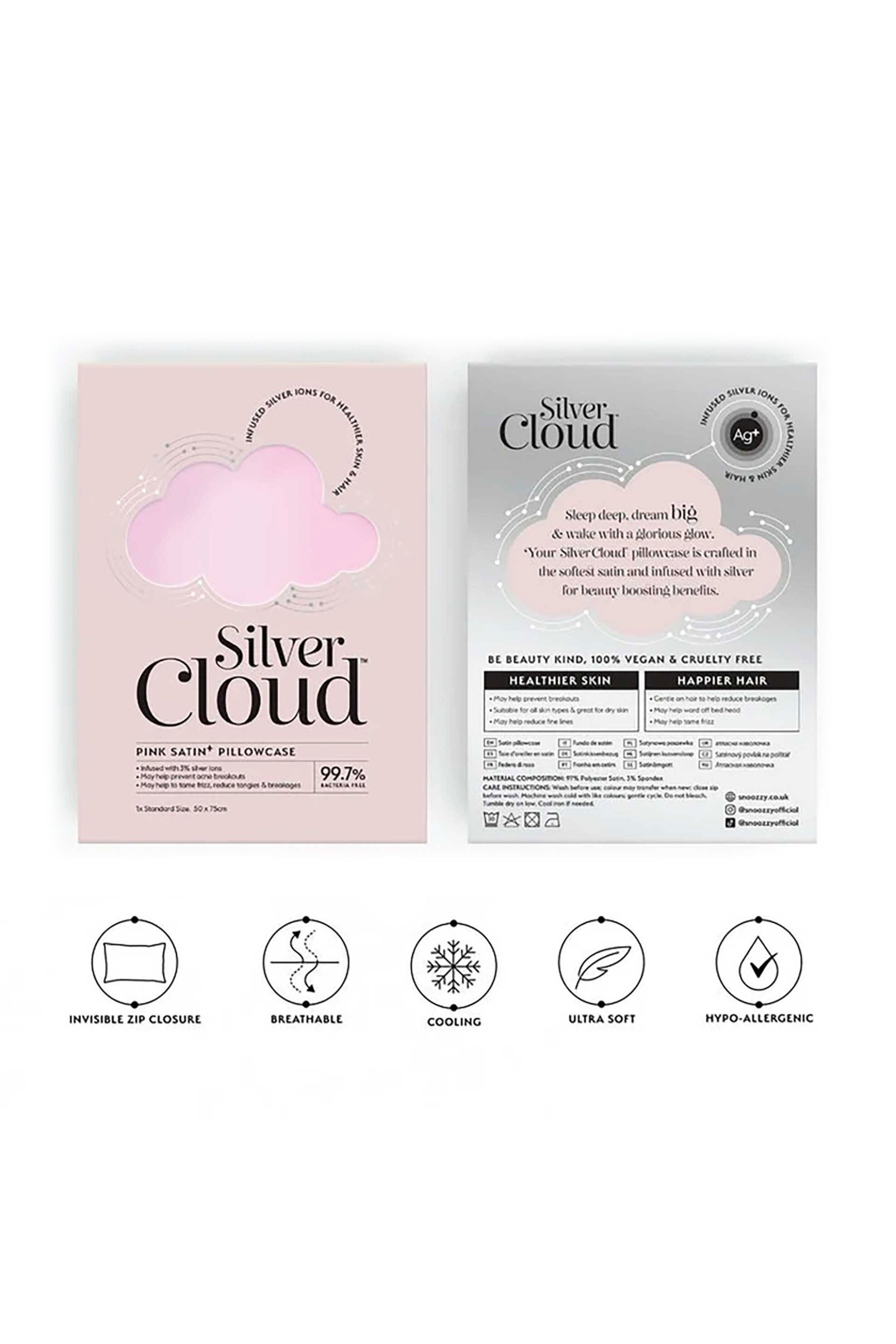 Silver Cloud μαξιλαροθήκη σατέν εμποτισμένη με ιόντα αργύρου "Pink" - SZYSC-PCPNK φωτογραφία