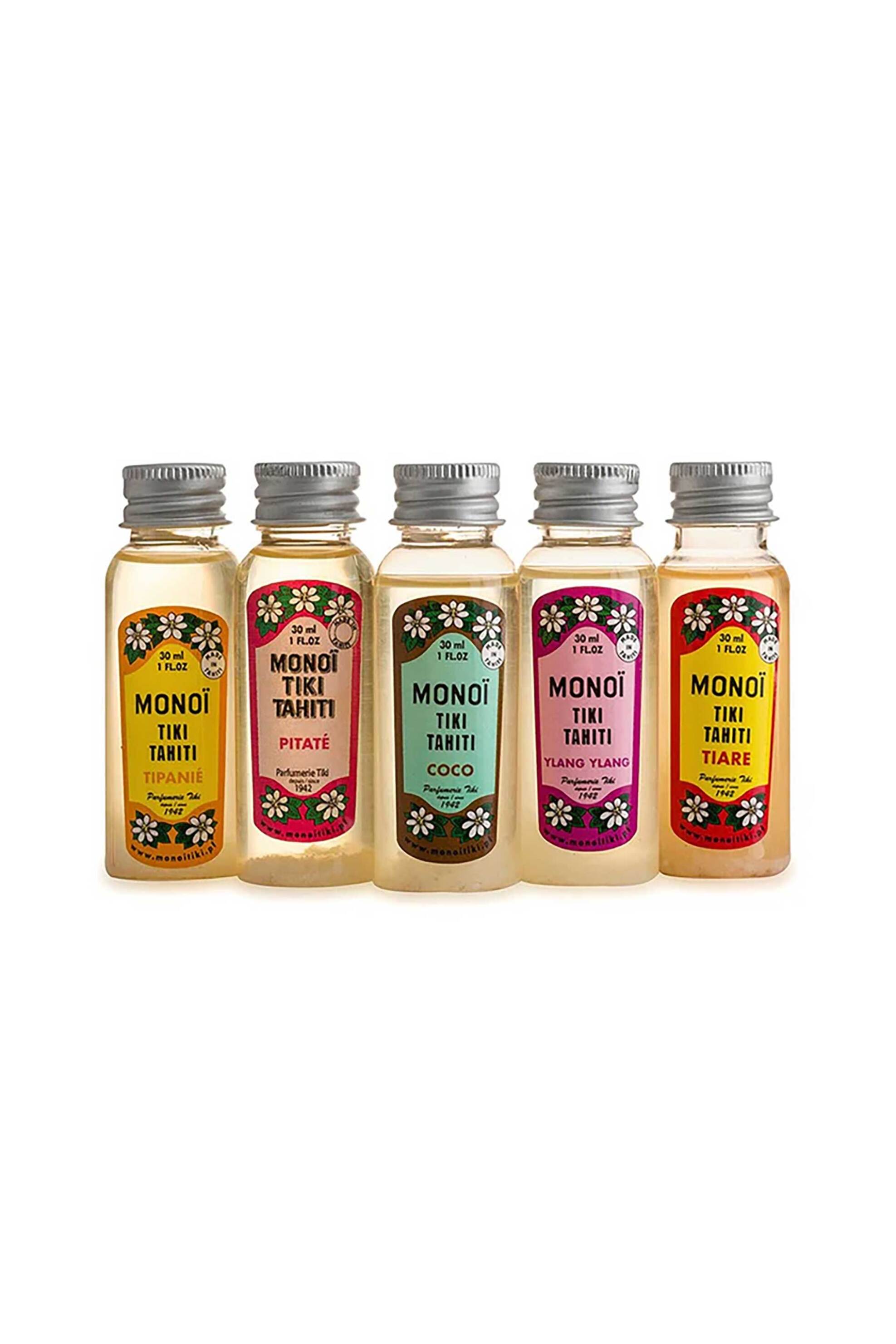 MONOI TIKI TAHITI Monoi Tiki Discovery pack Hydrating Monoi με 5 πολυχρηστικά λάδια για πρόσωπο, σώμα και μαλλιά 30 ml Gift Set - MT-TM30