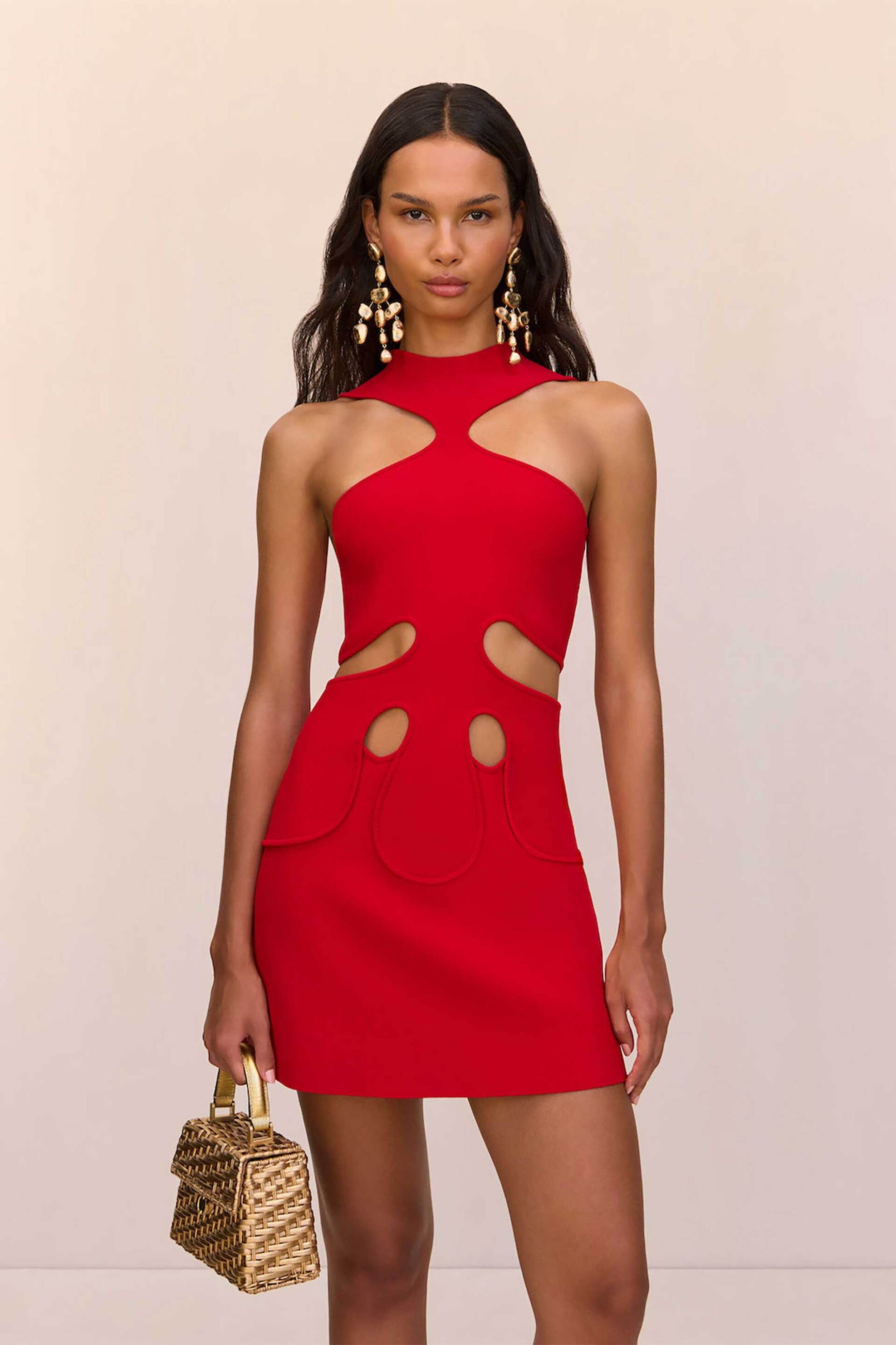 CULT GAIA Cult Gaia γυναικείο mini φόρεμα πλεκτό αμάνικο με artful cut-outs "Lillie" - KD3109YV2418-GRZ Κόκκινο