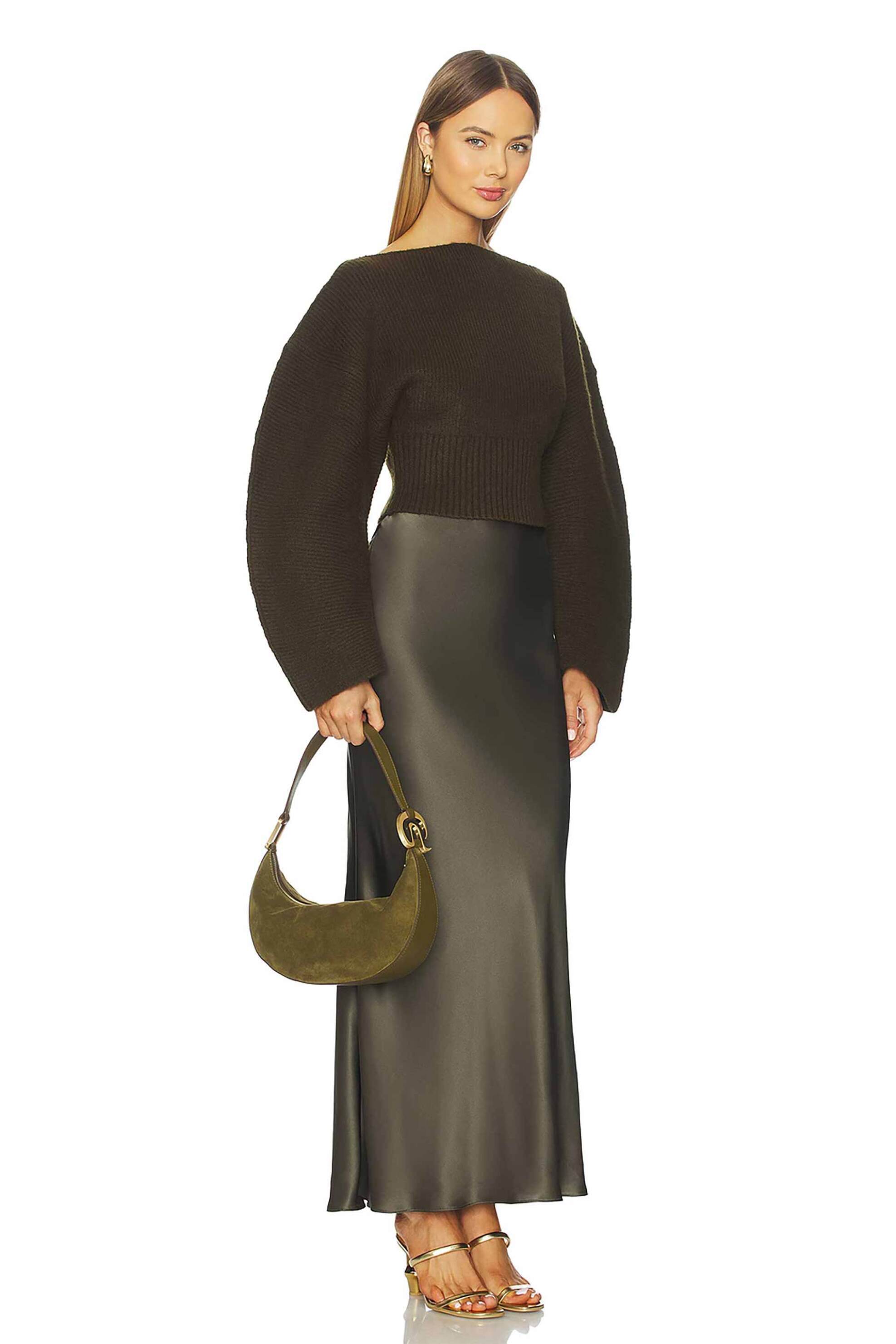 Cult Gaia γυναικεία τσάντα ώμου suede "Leesa" - SH31948SD2260-RMY Λαδί φωτογραφία