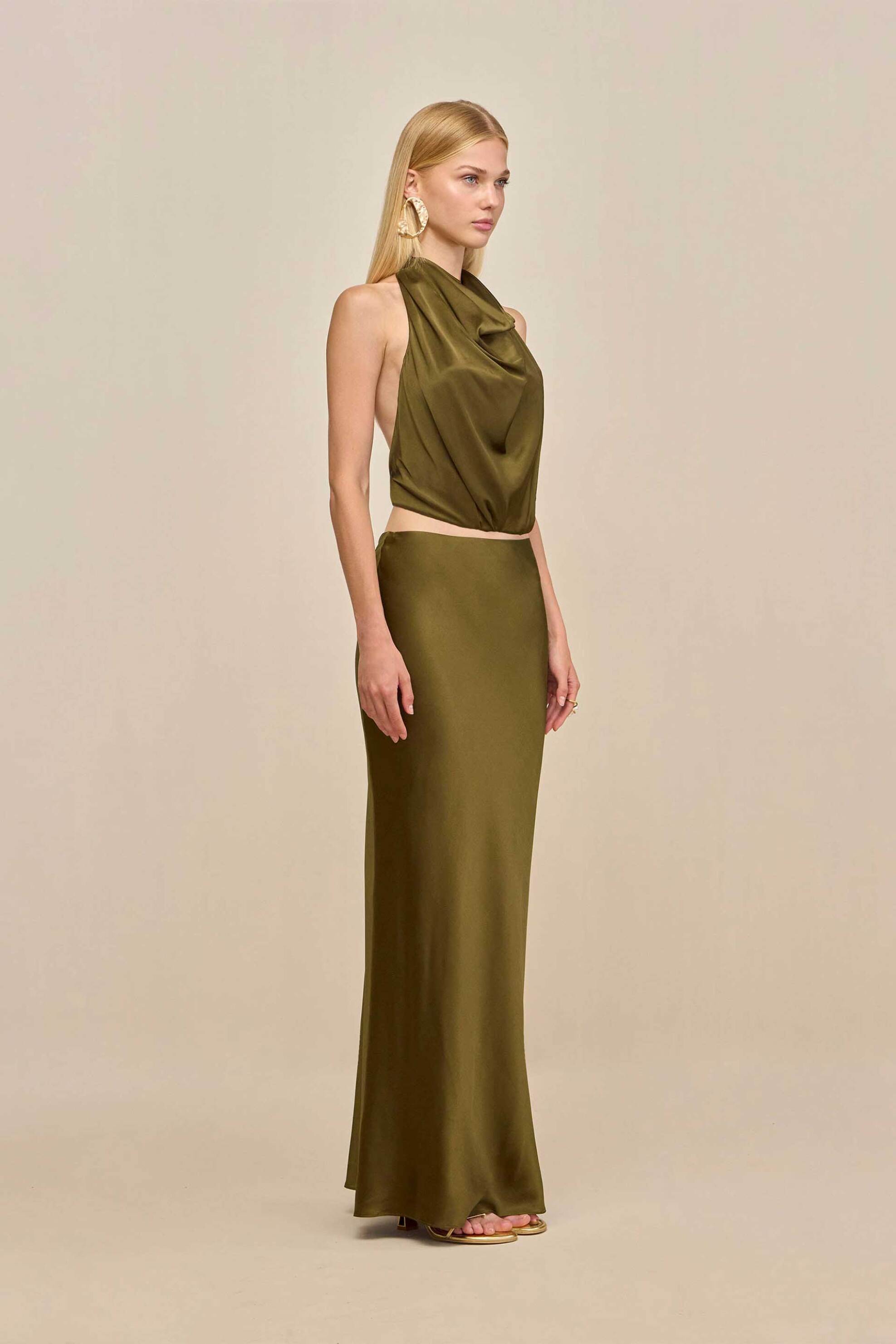 Cult Gaia γυναικεία maxi φούστα σατέν "Chantel" - SK3615SN1490-RMY Λαδί φωτογραφία