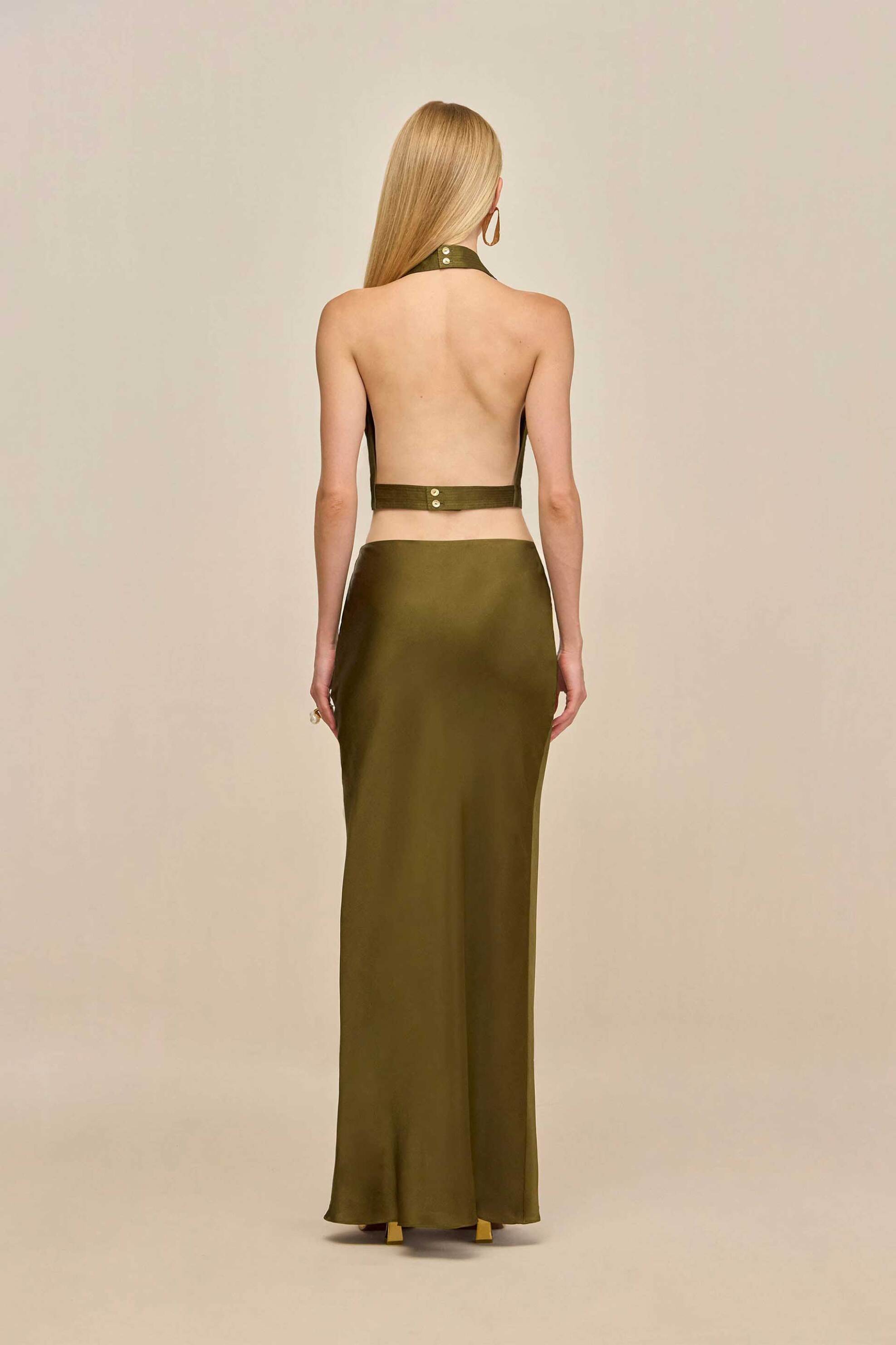 Cult Gaia γυναικεία maxi φούστα σατέν "Chantel" - SK3615SN1490-RMY Λαδί φωτογραφία