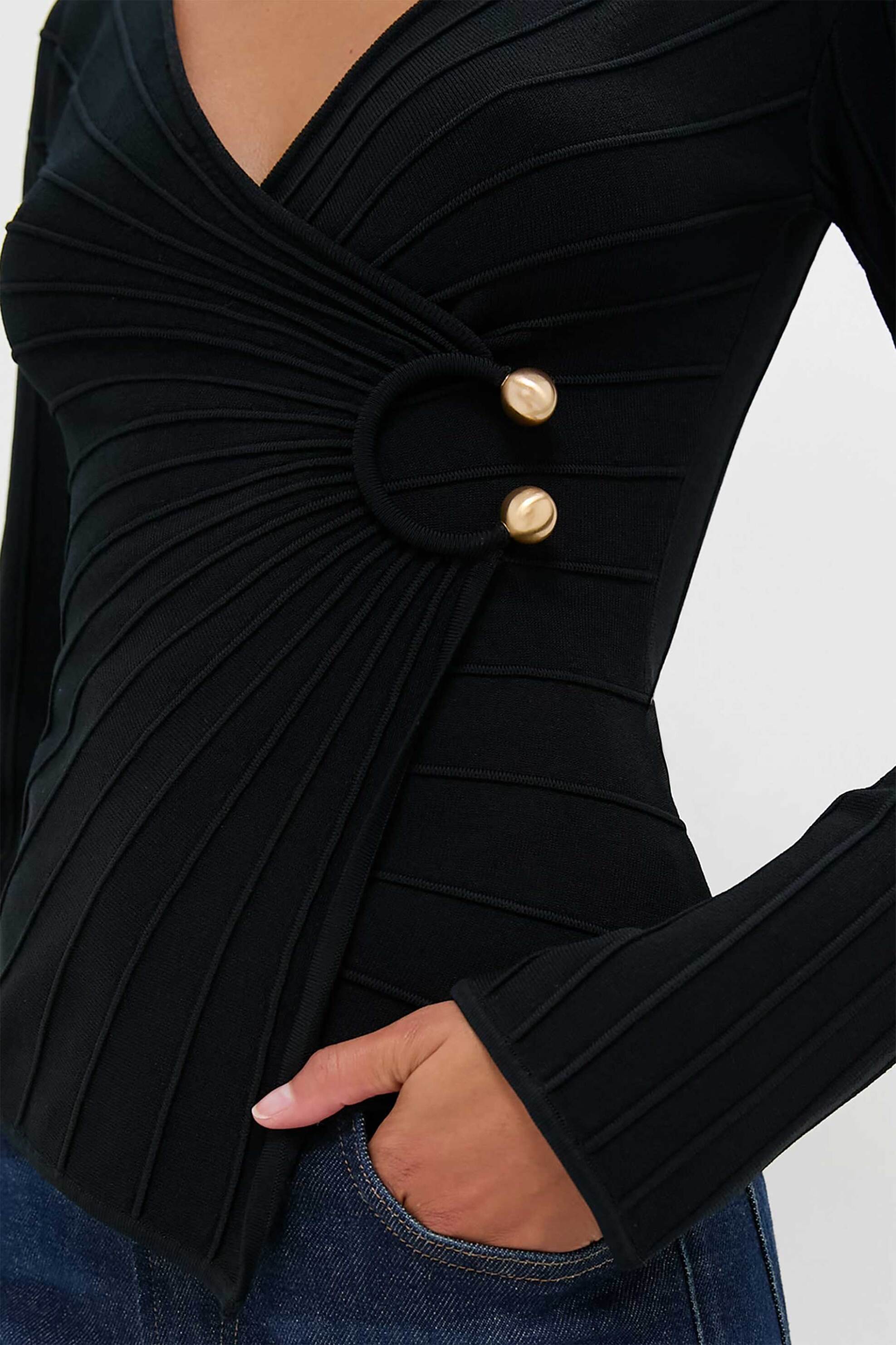 Cult Gaia γυναικείο τοπ με piercing χρυσή λεπτομέρεια "Collette" - TP28947YN2494-BLK Μαύρο φωτογραφία