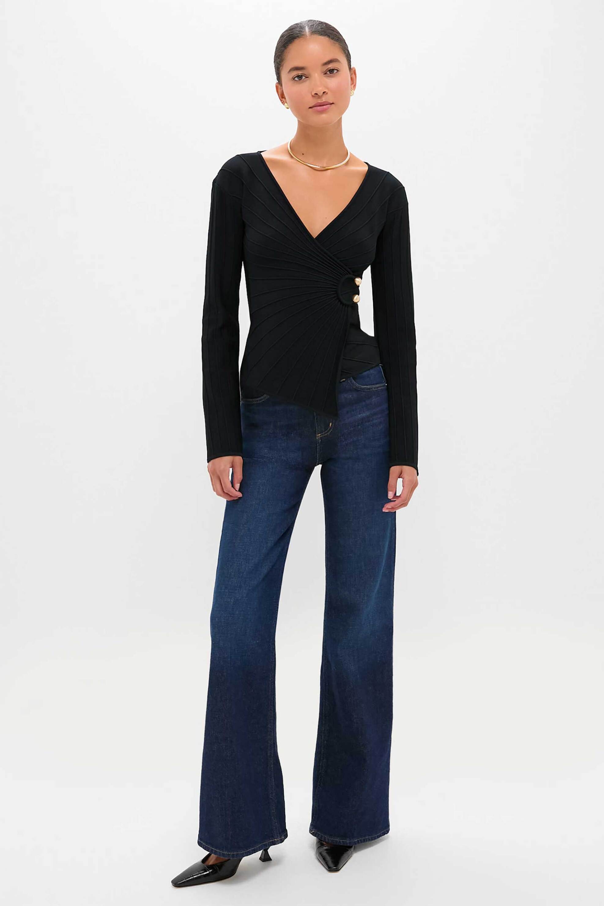 Cult Gaia γυναικείο τοπ με piercing χρυσή λεπτομέρεια "Collette" - TP28947YN2494-BLK Μαύρο φωτογραφία