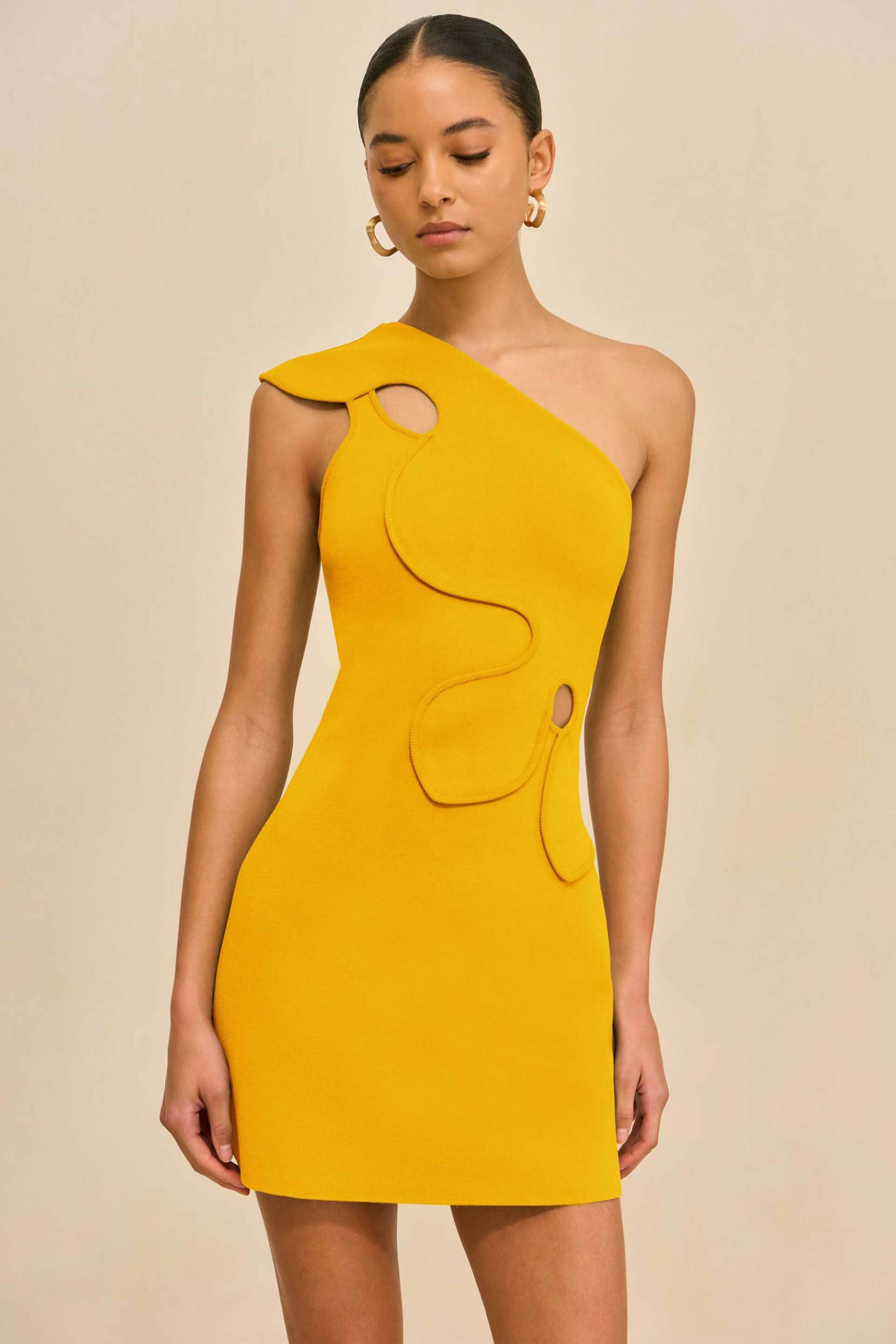 Cult Gaia γυναικείο mini φόρεμα πλεκτό με cut out λεπτομέρειες "Labella" - SWTDR34545YV2418-700 Κίτρινο φωτογραφία