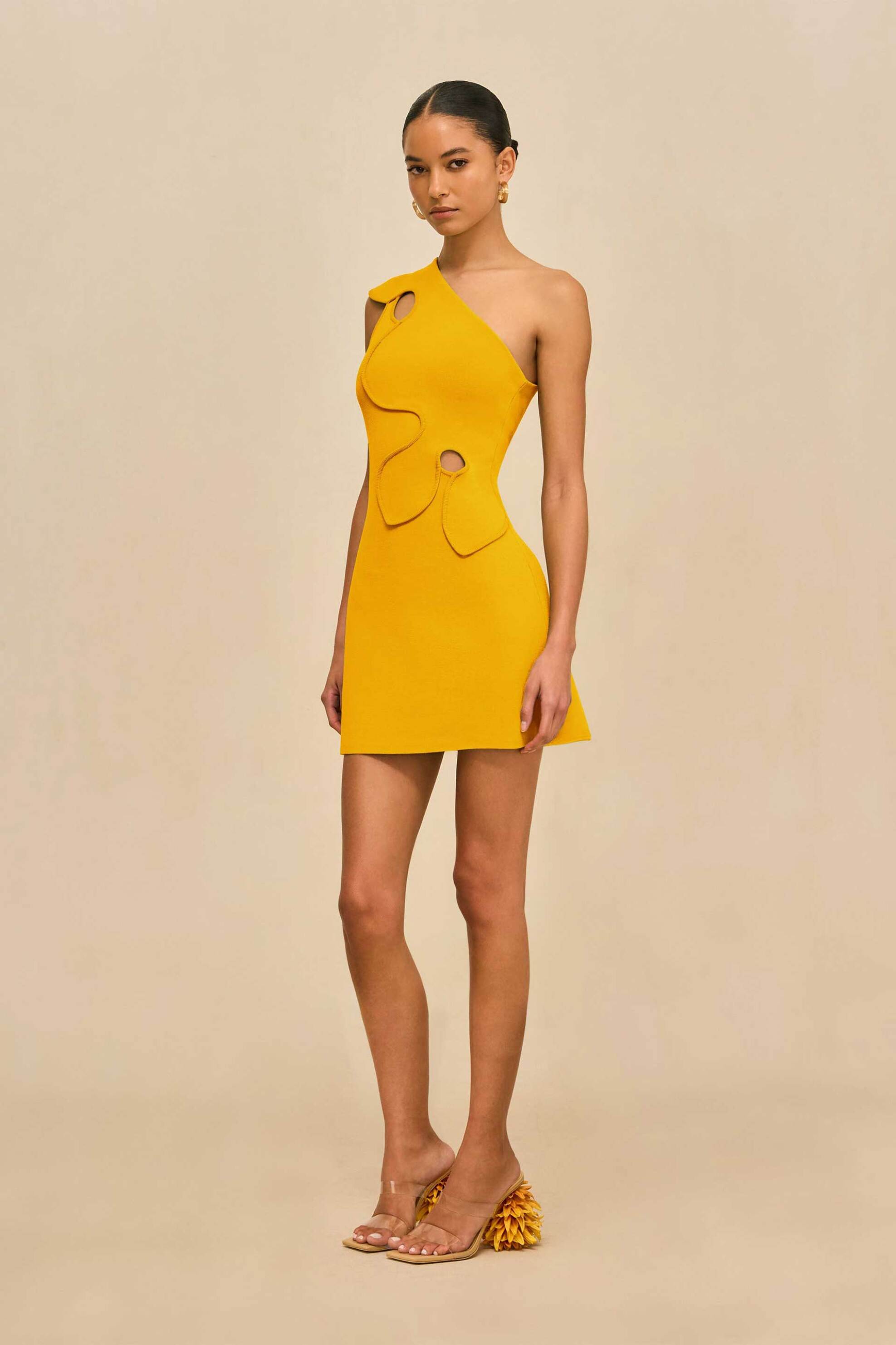 Cult Gaia γυναικείο mini φόρεμα πλεκτό με cut out λεπτομέρειες "Labella" - SWTDR34545YV2418-700 Κίτρινο φωτογραφία