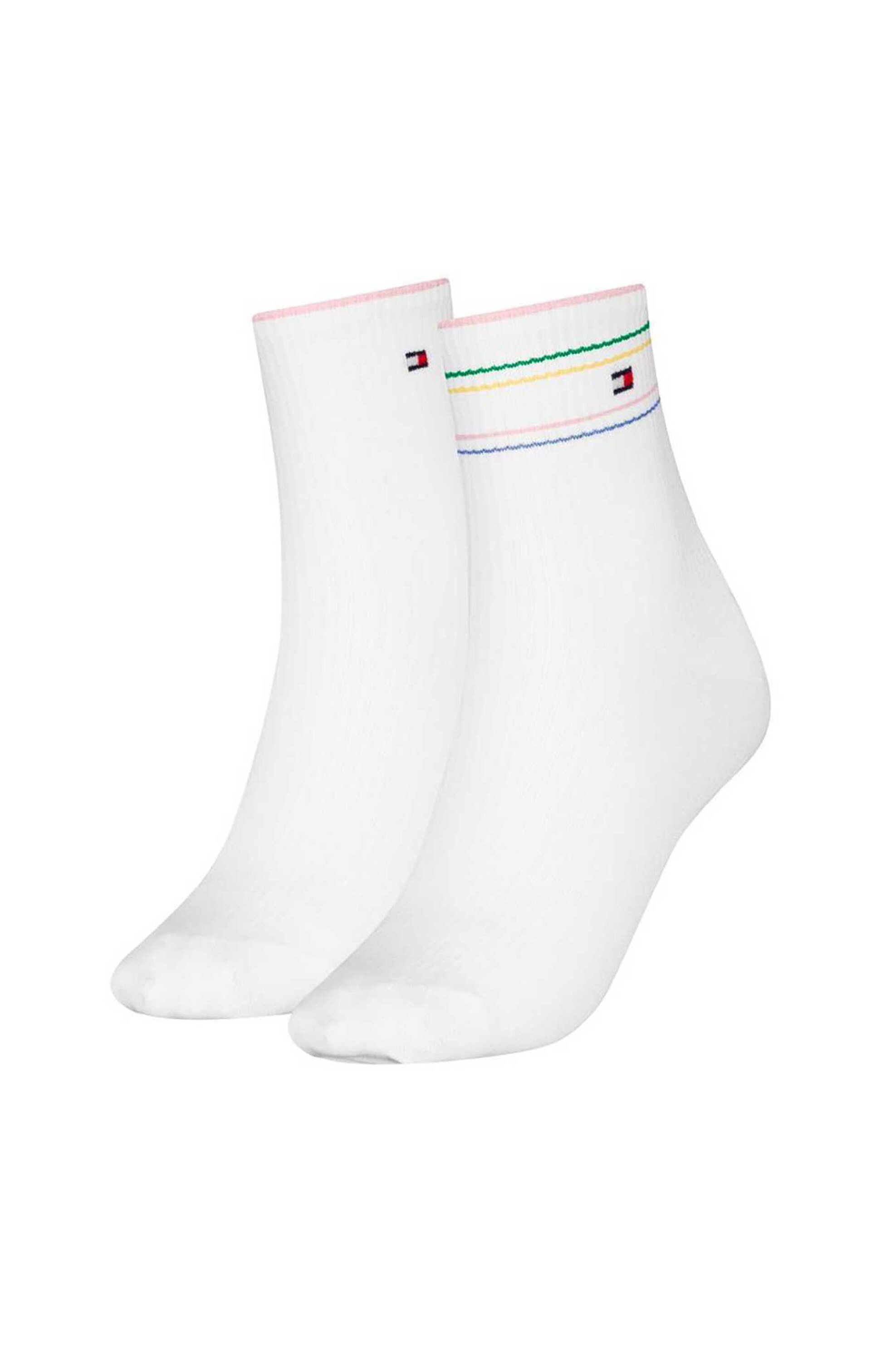 TOMMY HILFIGER Tommy Hilfiger γυναικείο σετ κάλτσες μεσαίου ύψους ribbed με λογότυπο (2 ζευγάρια) - 701232614 Λευκό